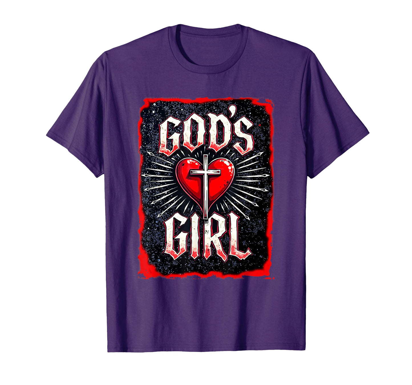 God's Girl Christian Cross Heart Grunge Style T-Shirt