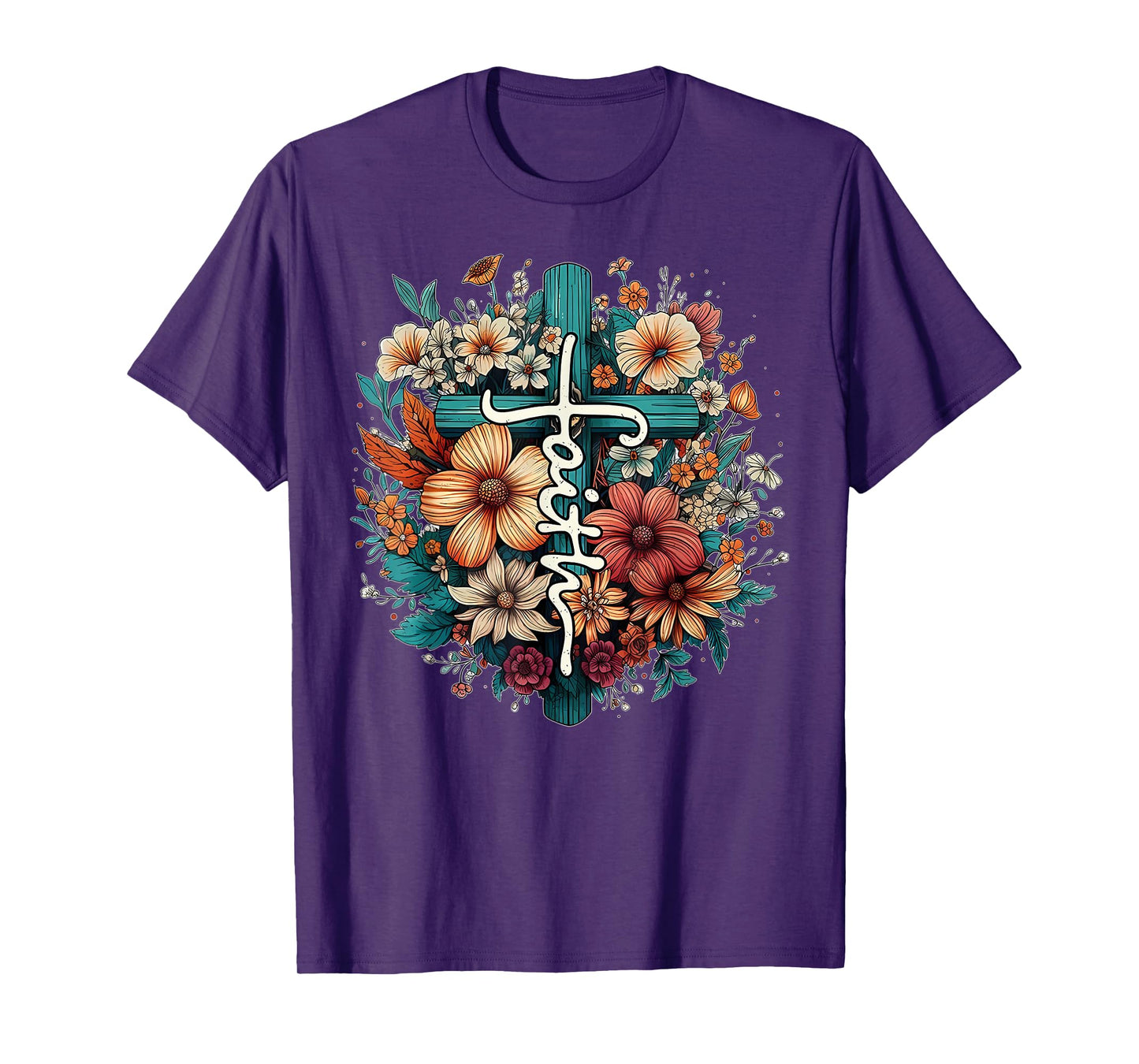 Retro Floral Christian Butterfly Faith Cross Vintage Faith T-Shirt