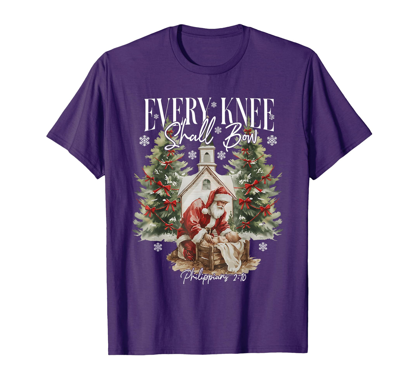 Every Knee Shall Bow Santa Christmas Nativity Scene Xmas T-Shirt