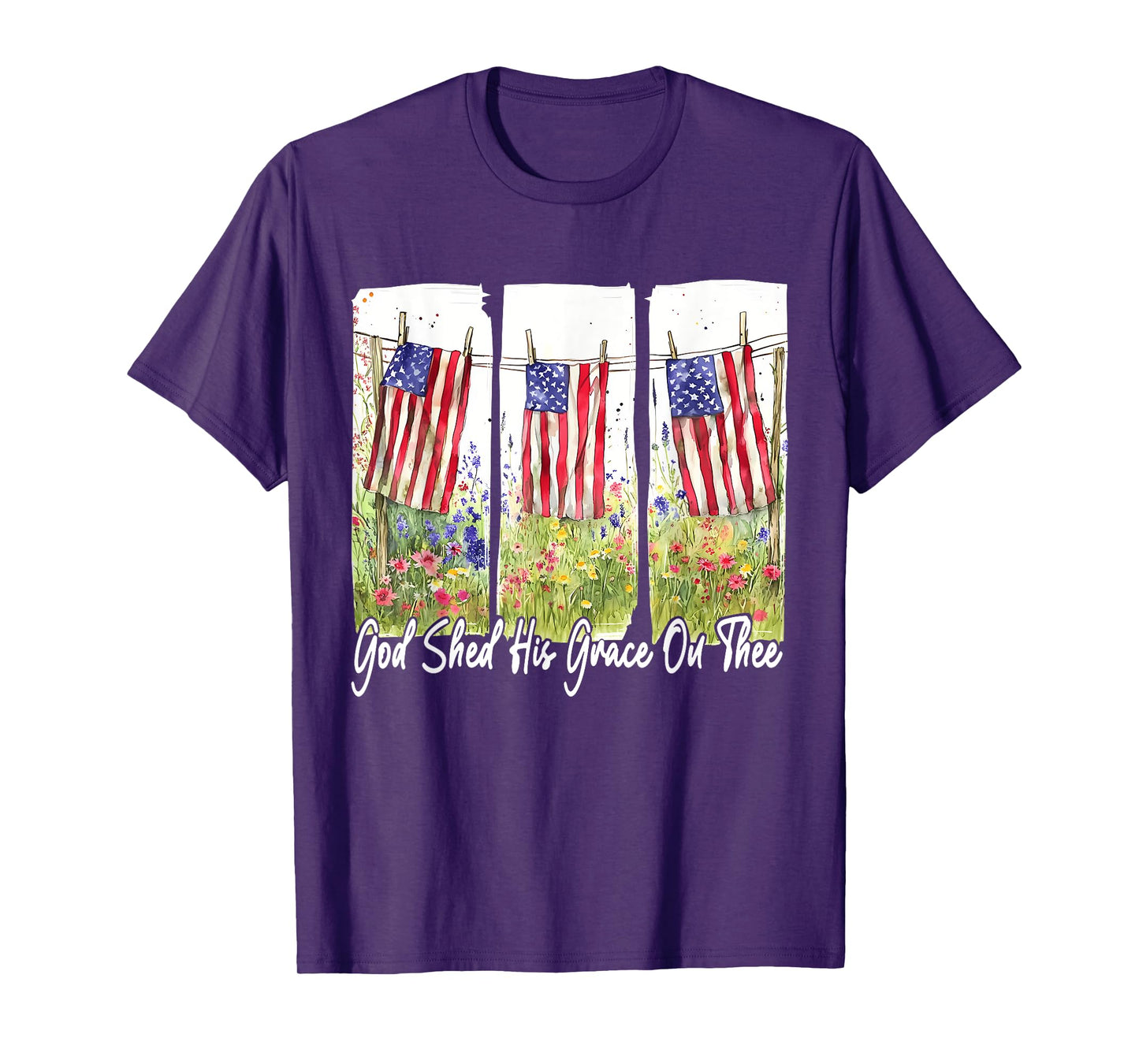 God Shed His Grace On Thee Christian 4th Of July USA Flag T-Shirt