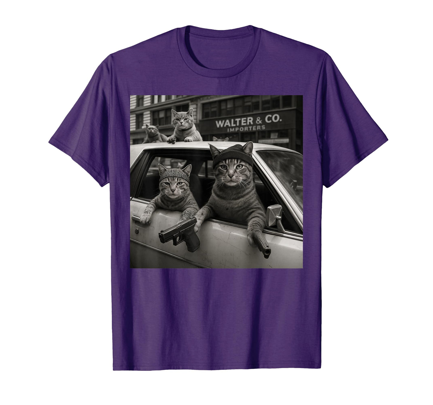 Funny Retro Gangster Cats Street Gang Tattoo Graphic T-Shirt