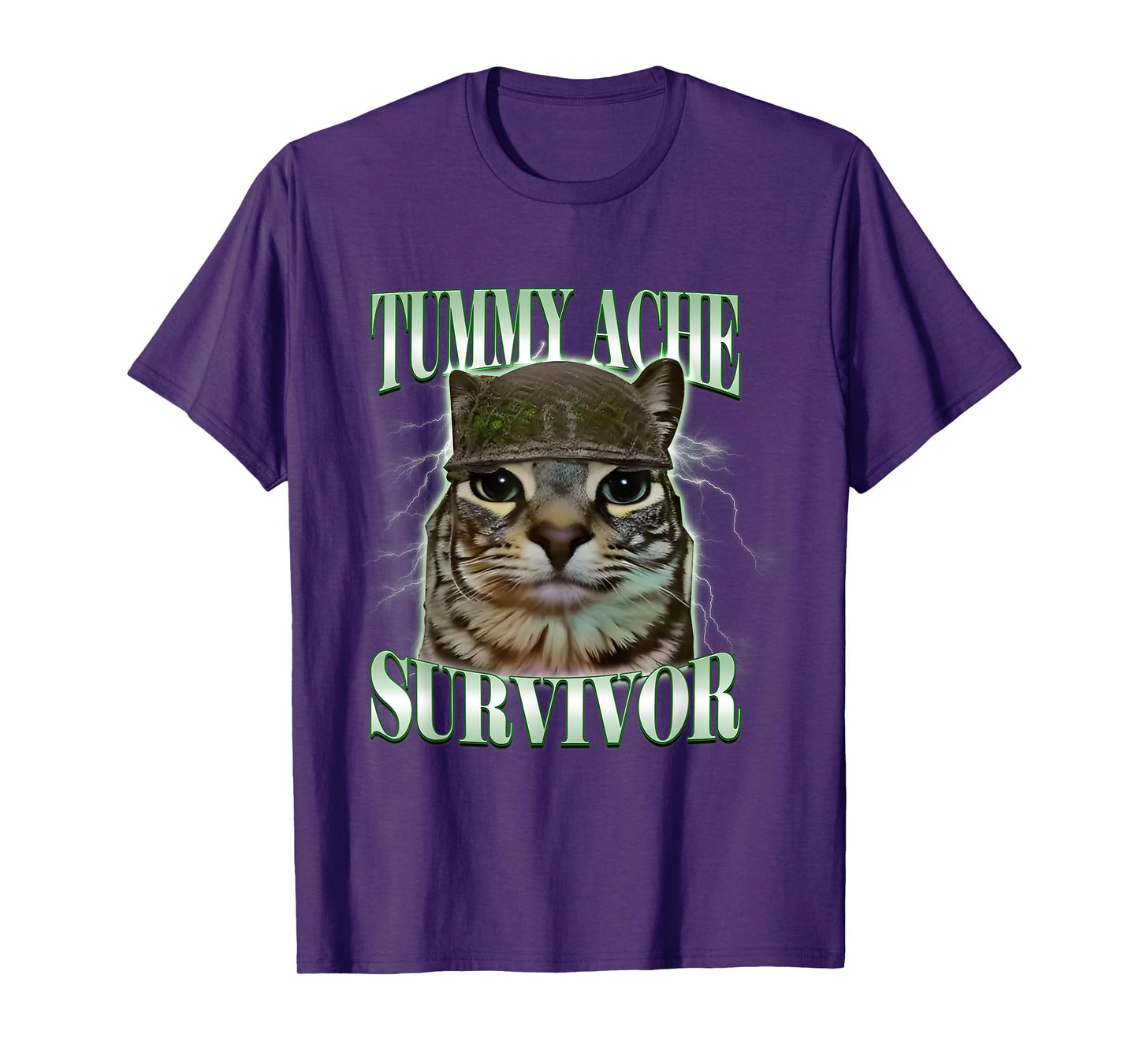 Tummy Ache Survivor Cat Meme Funny Humor Saying Cat Lovers T-Shirt