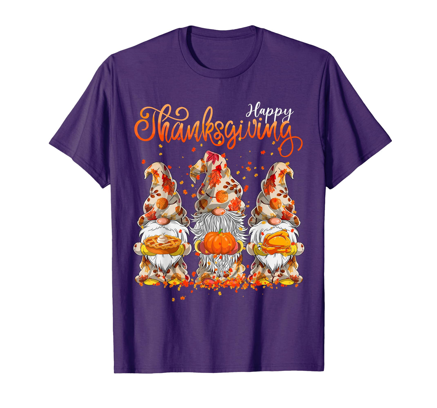 Happy Thanksgiving Gnomes Pumpkin Autumn Leaves T-Shirt