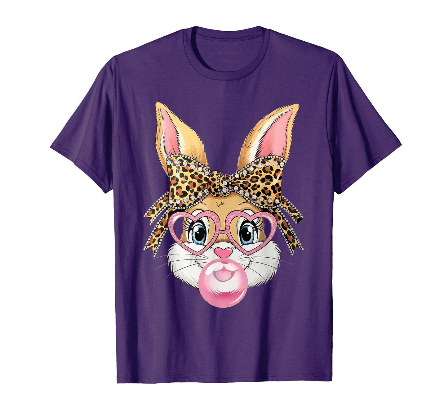 Cute Leopard Glasses Bunny Bubble Gum Shirt Happy Easter Day T-Shirt