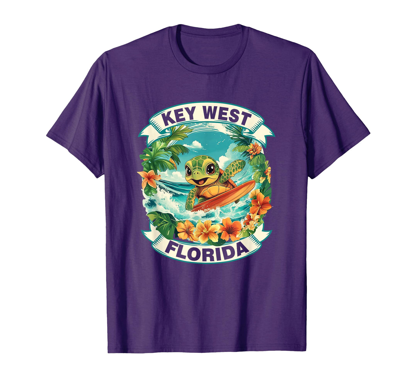 Key West Florida Cute Sea Turtle Surfing Summer Vacation T-Shirt