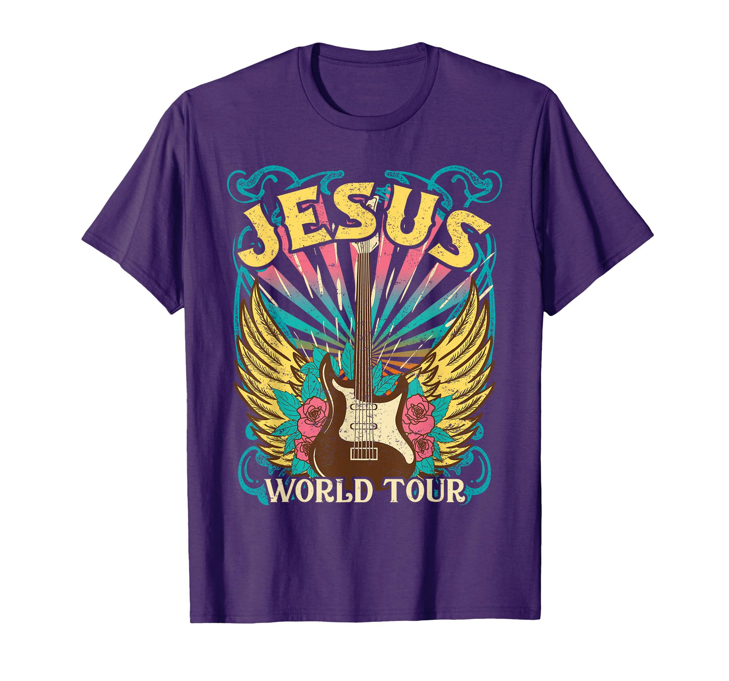 Jesus World Tour Retro 70s 80s Rock Concert Guitar Christian T-Shirt