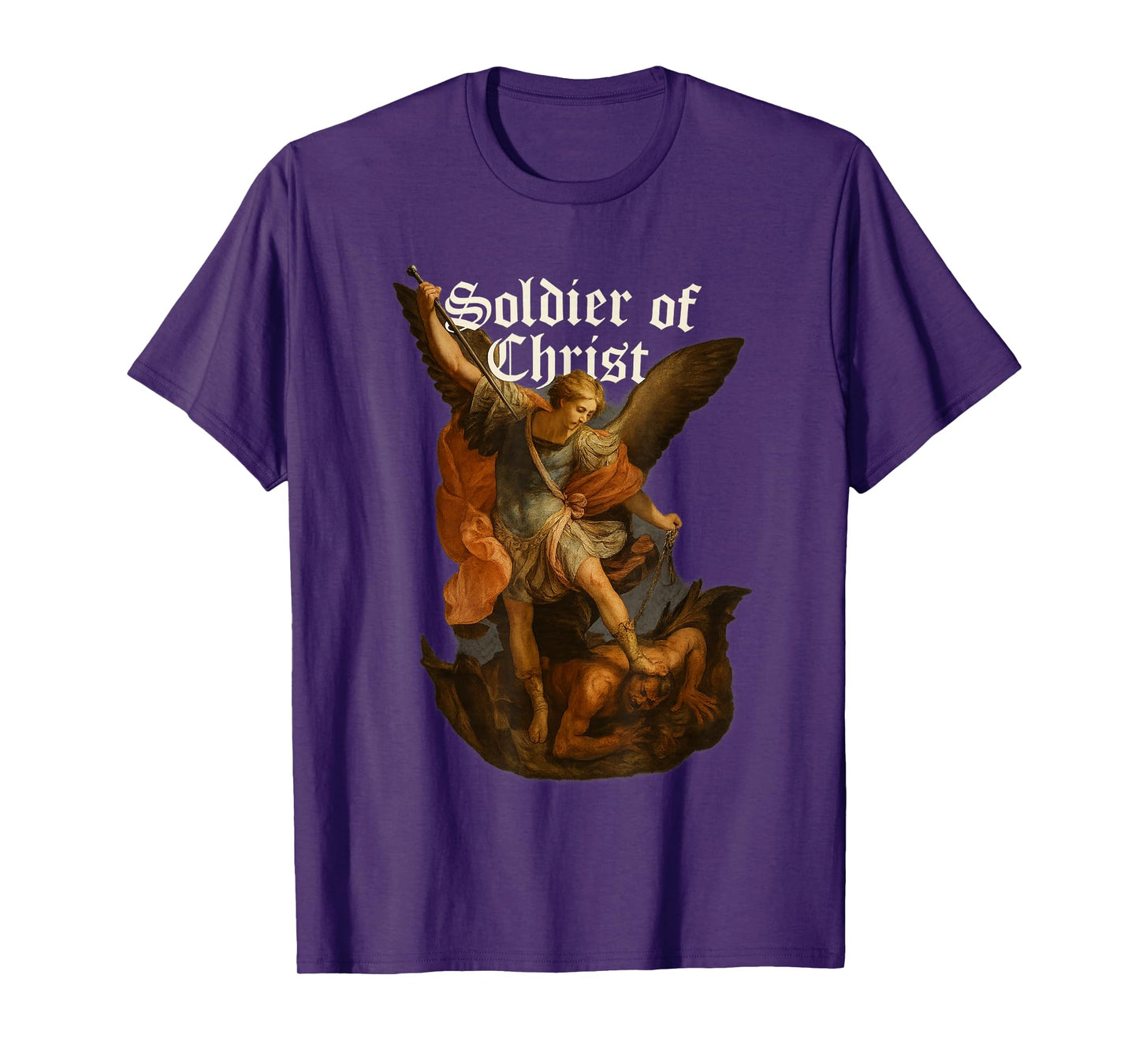 Archangel Michael Defeats Satan - Soldier of Christ T-Shirt