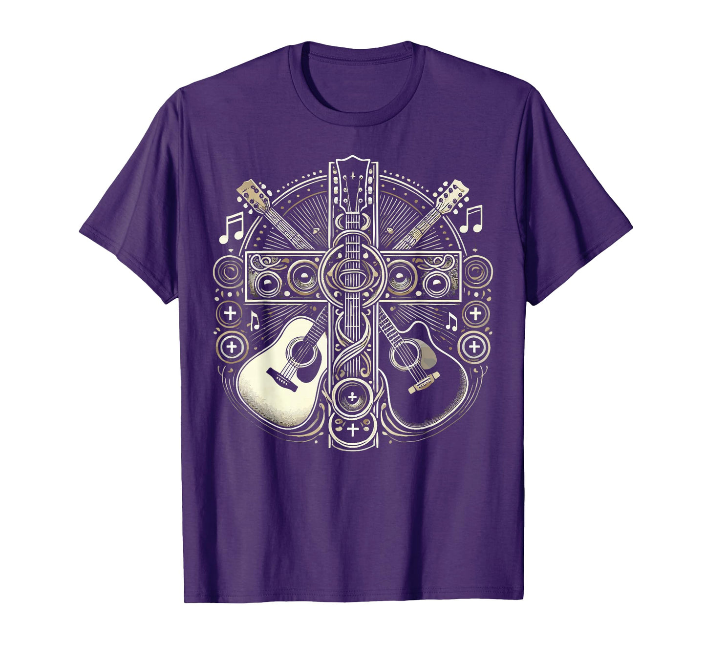 Acoustic Electric Guitar Cross Christian God Jesus Crucifix T-Shirt