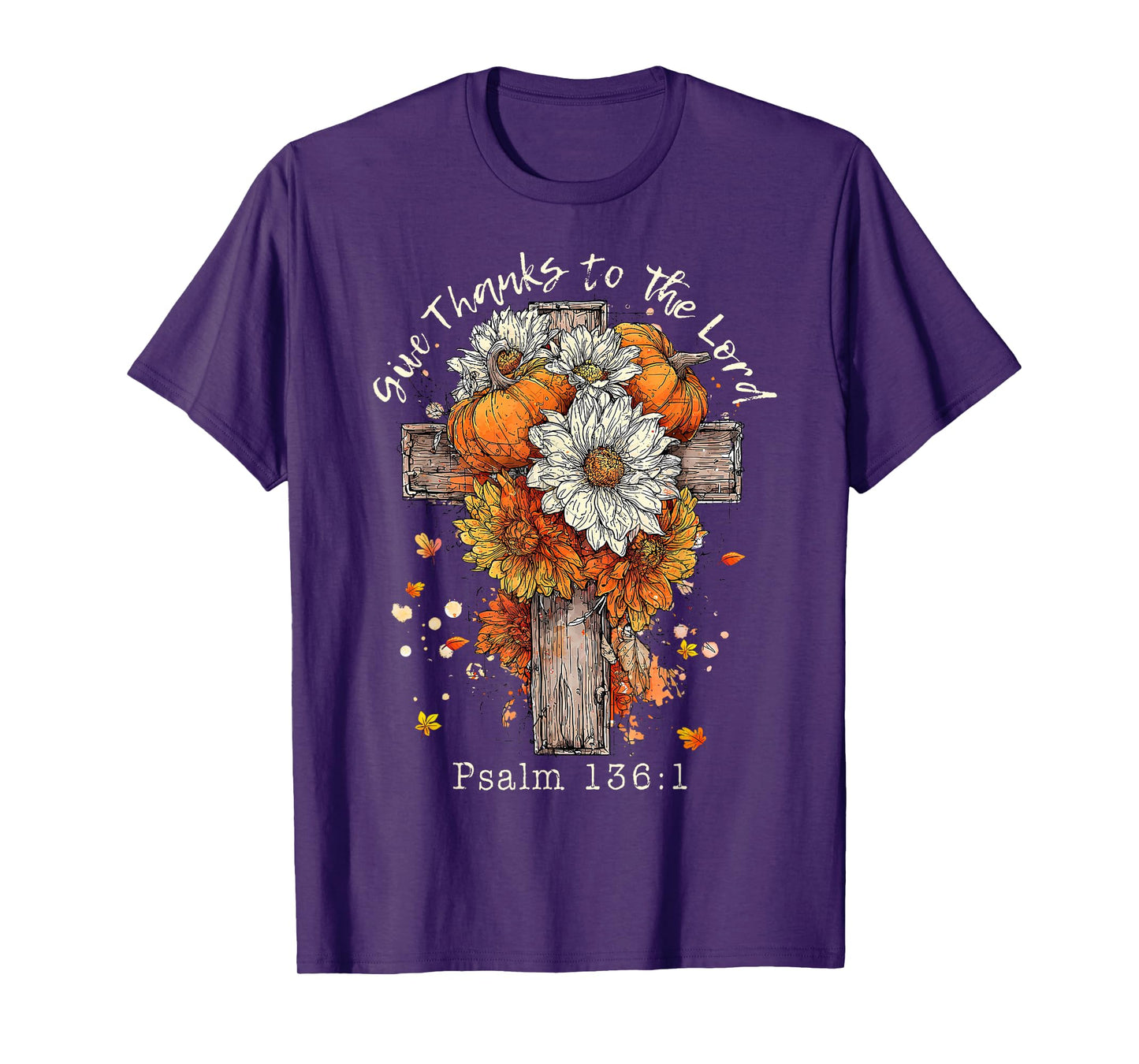 Floral Fall Autumn Pumpkin Christian Give Thanks To The Lord T-Shirt