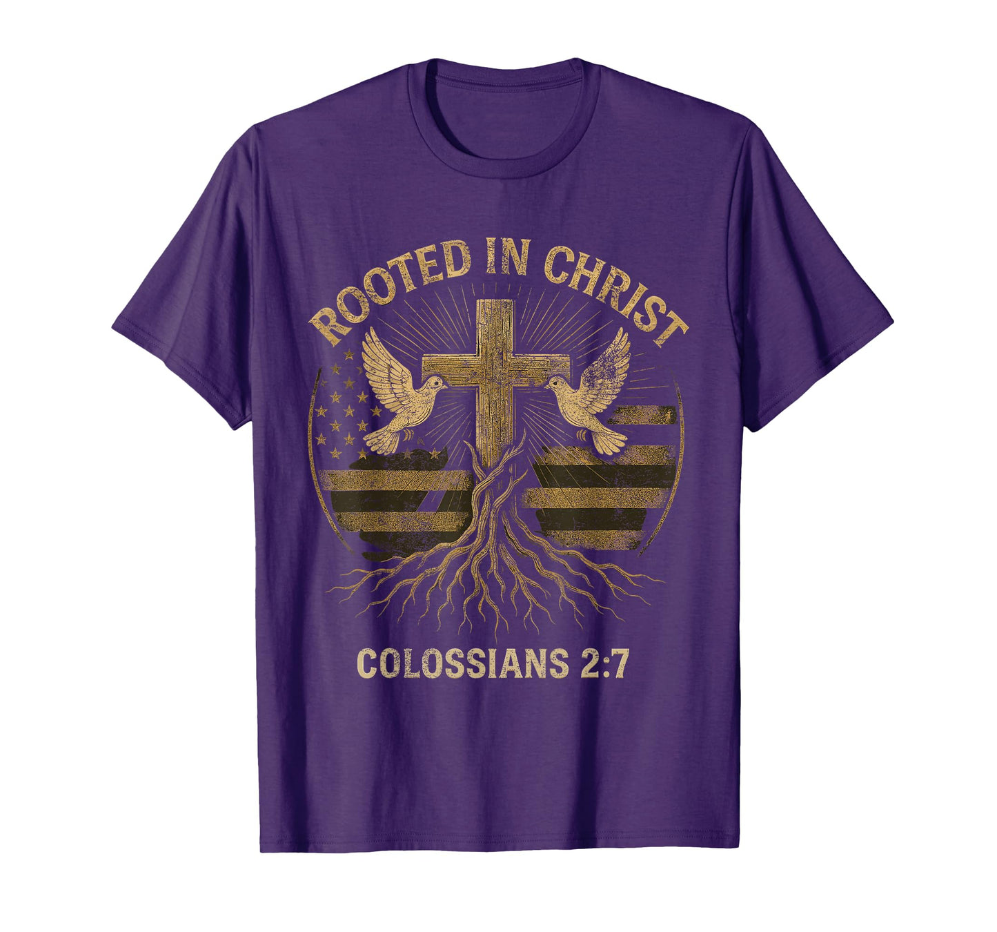 Rooted in Christ Retro Vintage Christian Cross Verse Bible T-Shirt