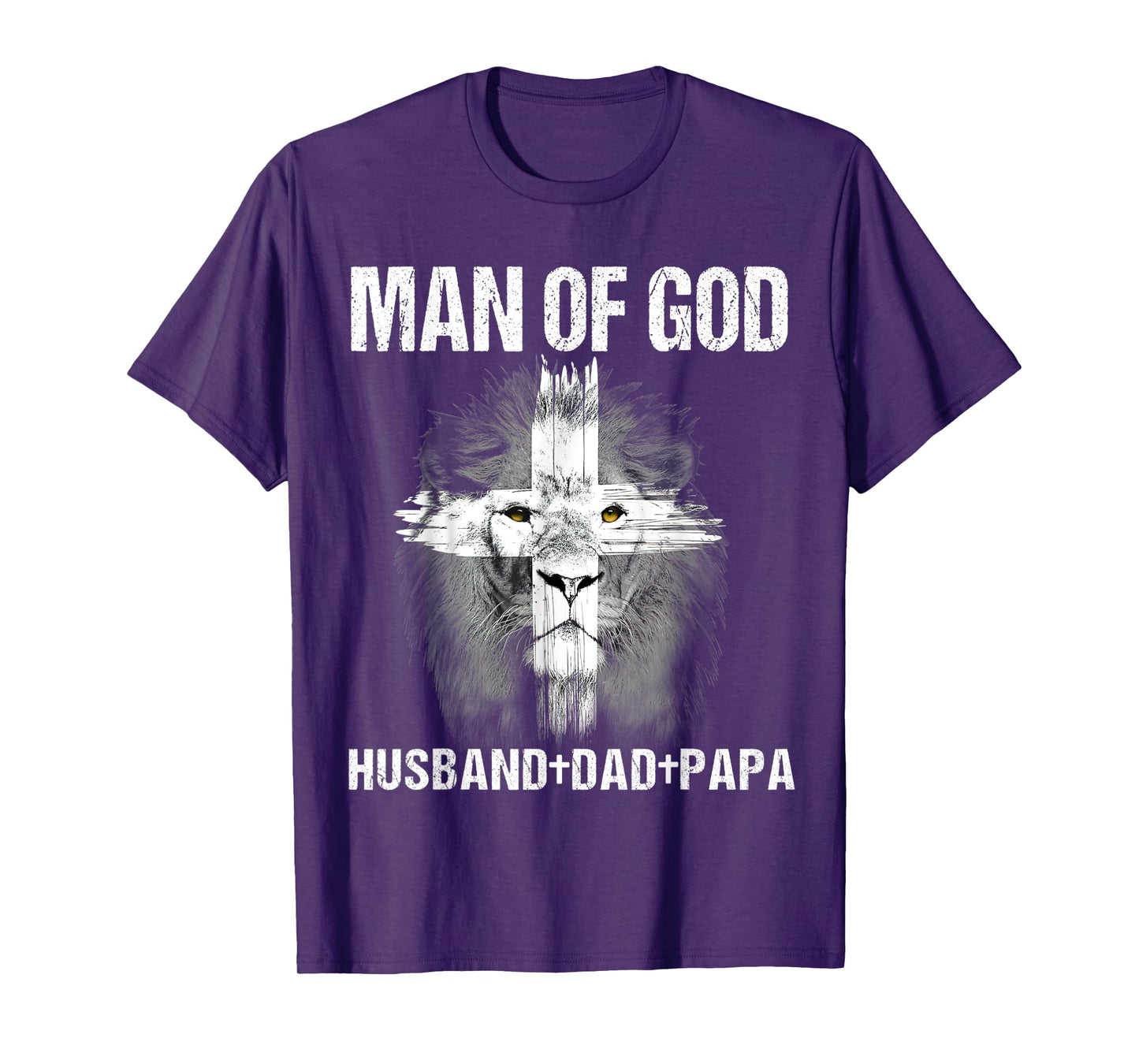 Mens Man of God Husband Dad Papa Lion Cross Jesus Christian Gift T-Shirt