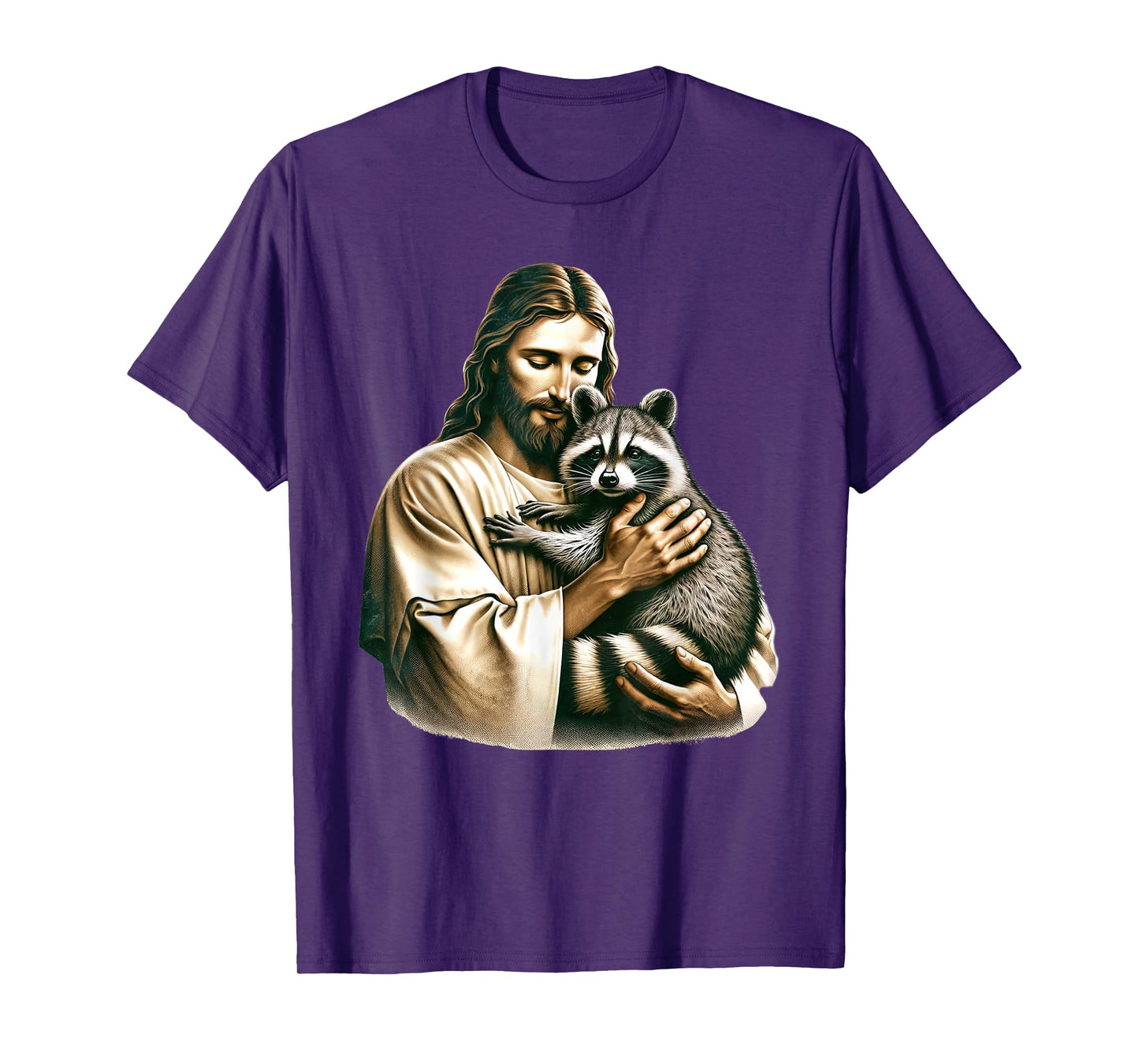 Vintage Distressed Jesus Hugging Raccoon Funny Raccoon Lover T-Shirt