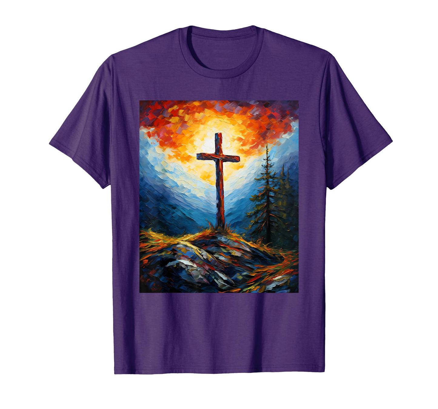 Aesthetic Vangogh Style Starry Night Cross Faith Christian T-Shirt