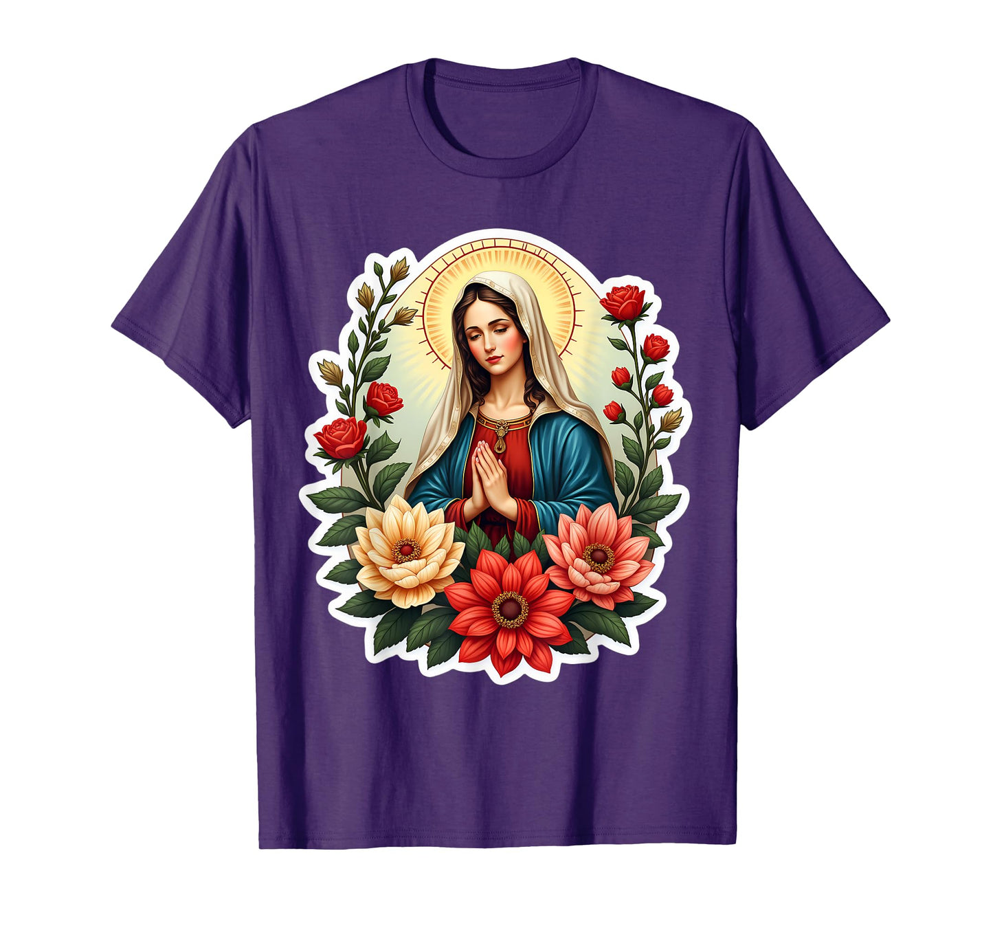 Floral Saint Mary Santa Maria Christian Mother Jesus Christ T-Shirt