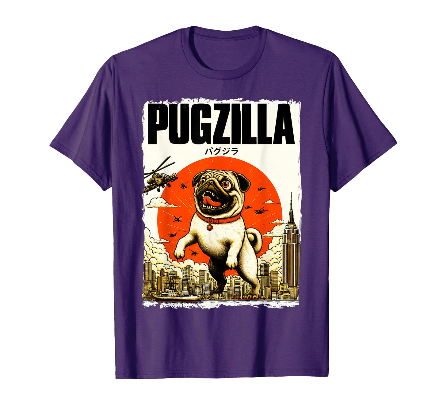 Funny Pugzilla Dog Lover Funny Japanese Pug Dog Lover Men Women Girls Kids T-Shirt