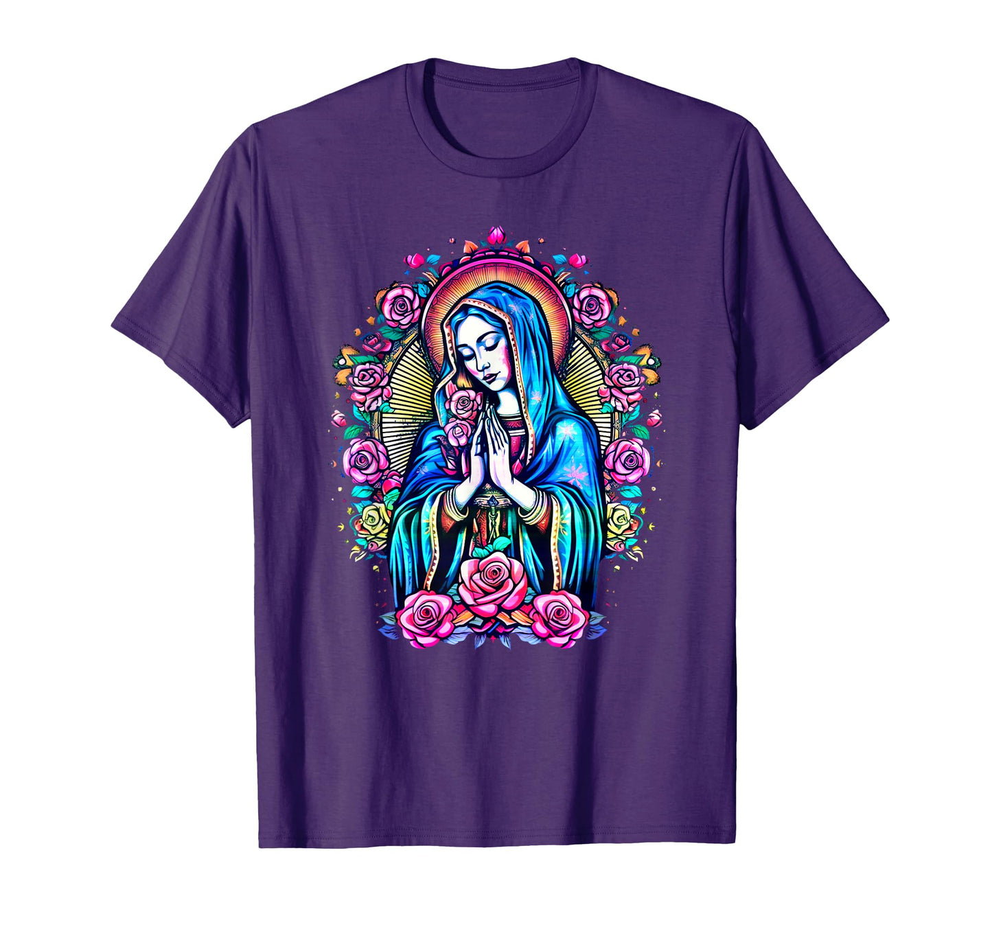 Praying Virgin Mary, roses, Christianity, faith, saint image T-Shirt