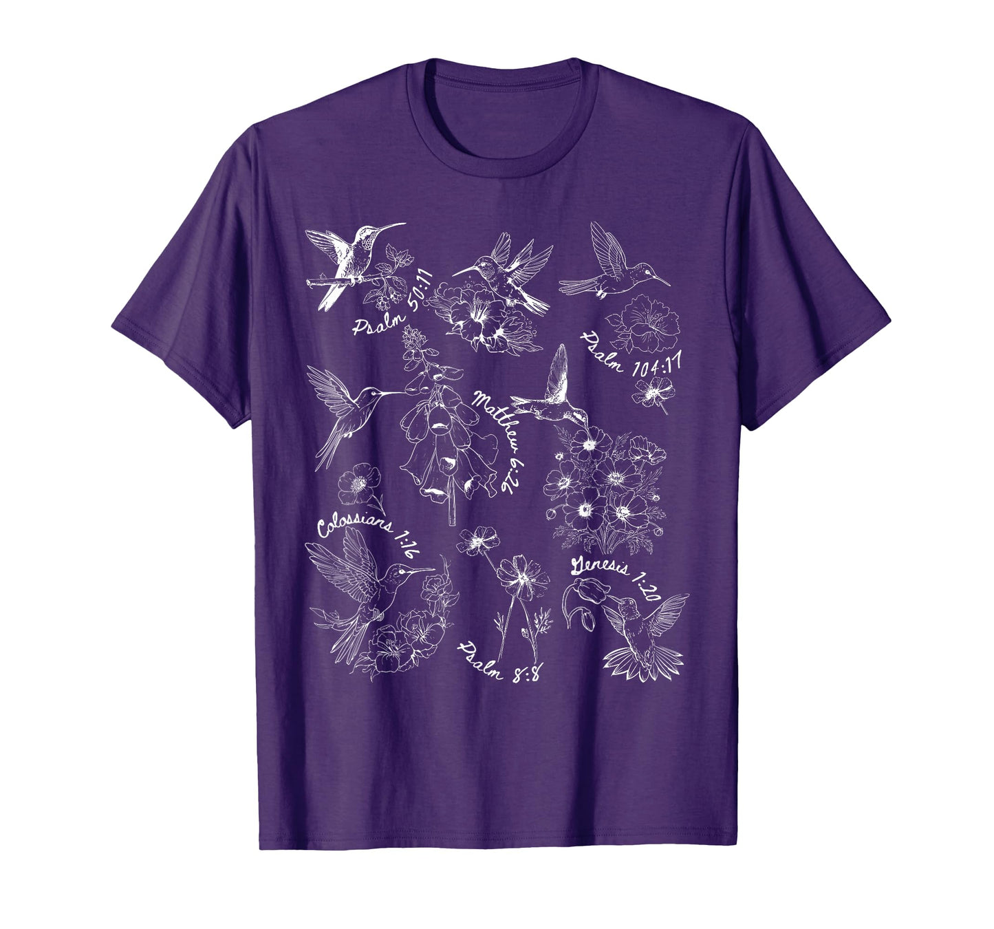 Hummingbird Botanical Bible Verse Christian Nature Lovers T-Shirt