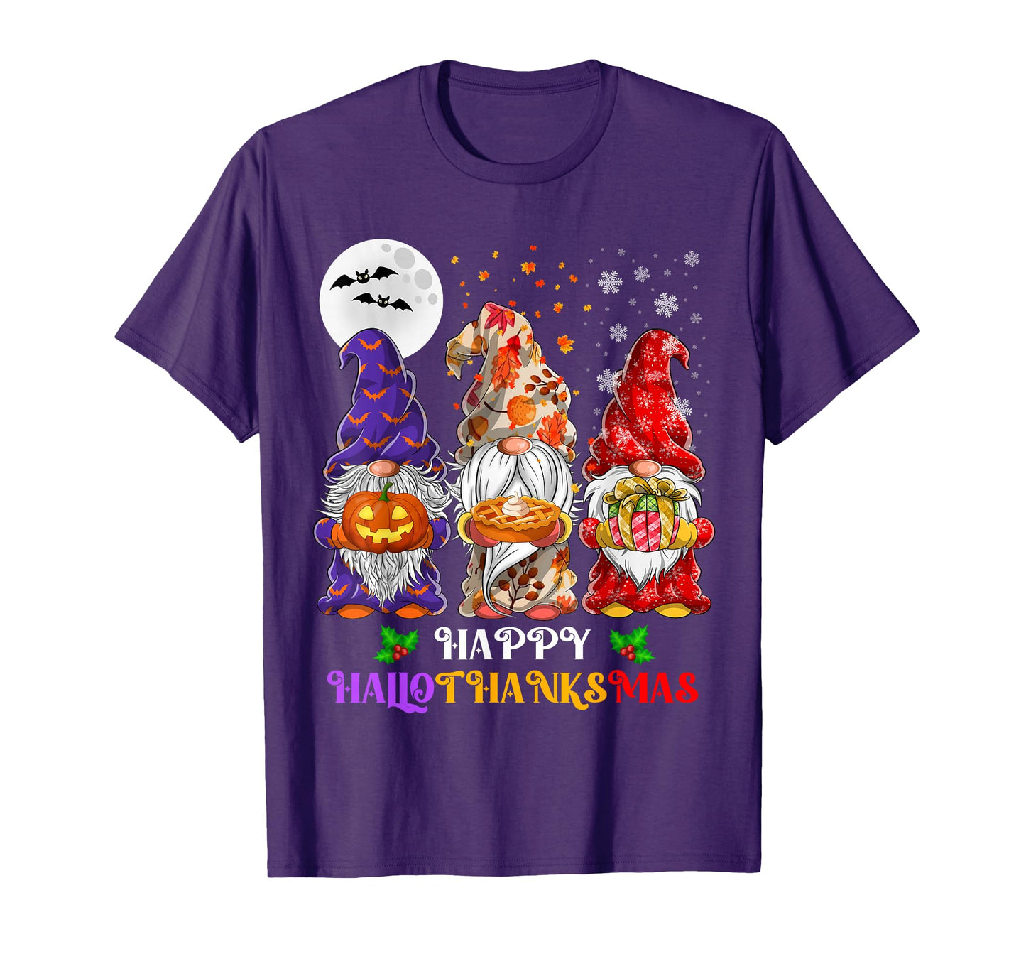 Happy Hallothanksmas Gnome Lover Halloween Thanksgiving Xmas T-Shirt