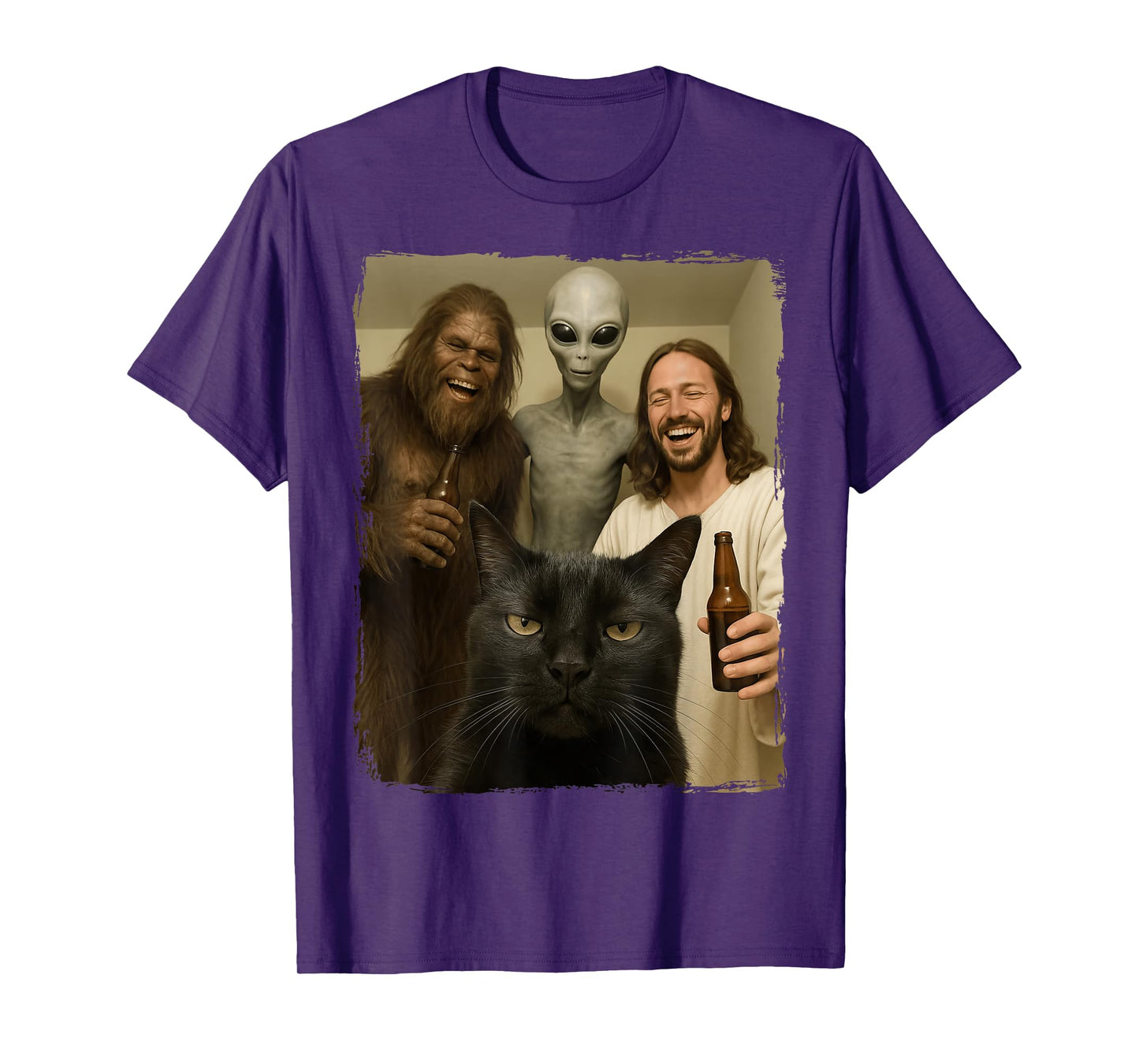 Cat Selfie Bigfoot Jesus Alien T-Shirt