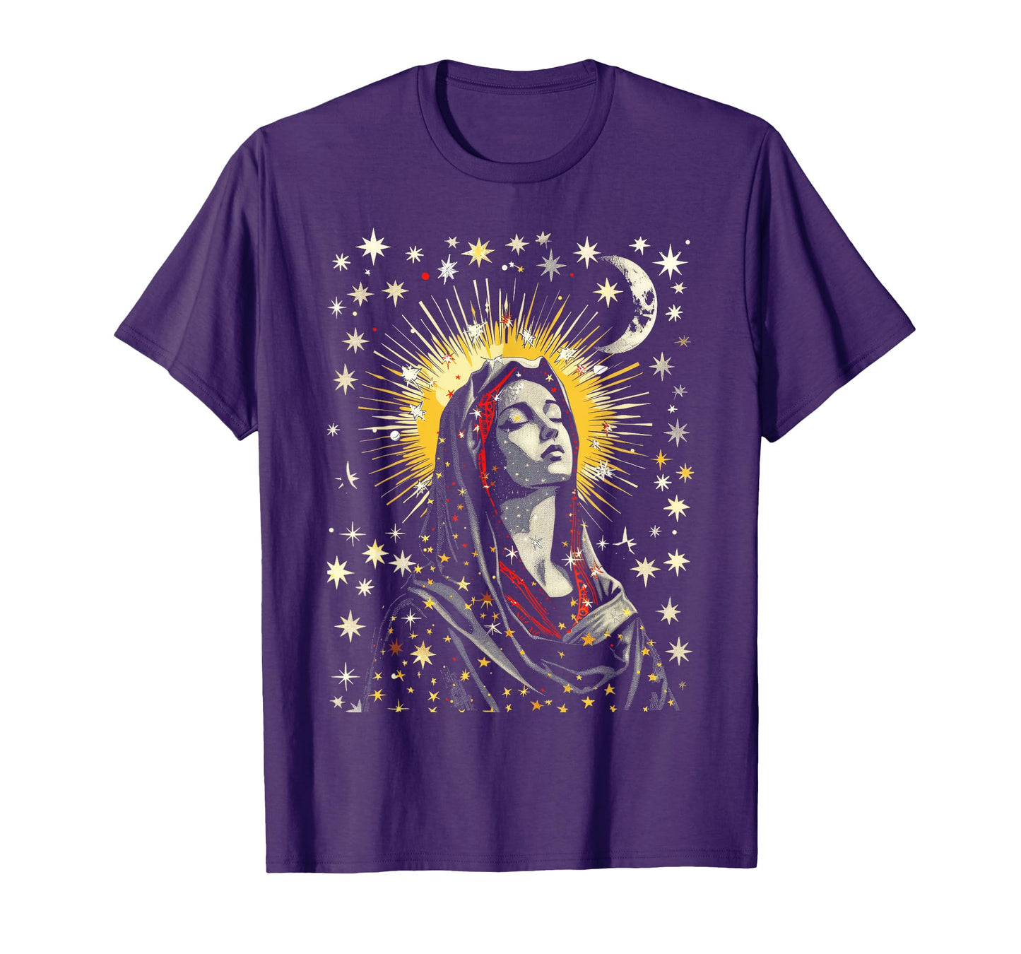 Virgin Mary Stars Moon Religious Saint Catholic T-Shirt