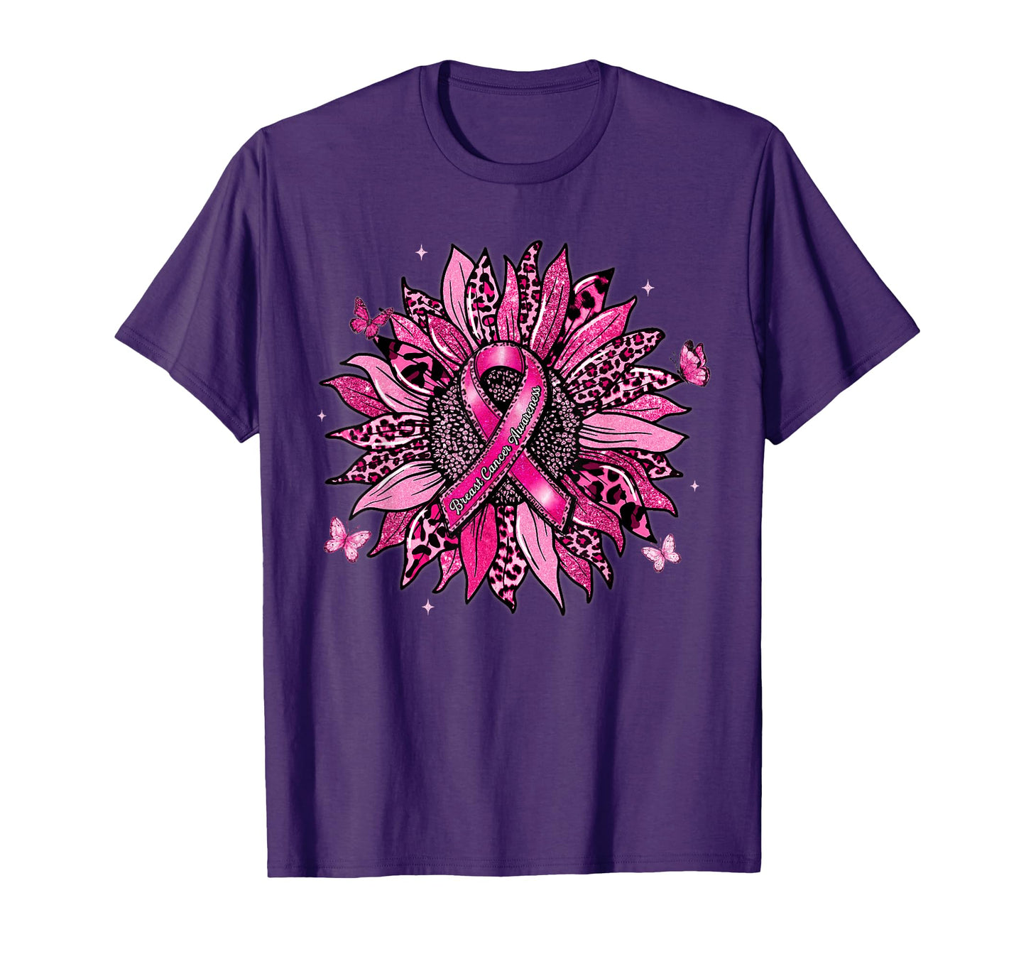 Sunflower Pink Ribbon Faith Breast Cancer Awareness Women T-Shirt