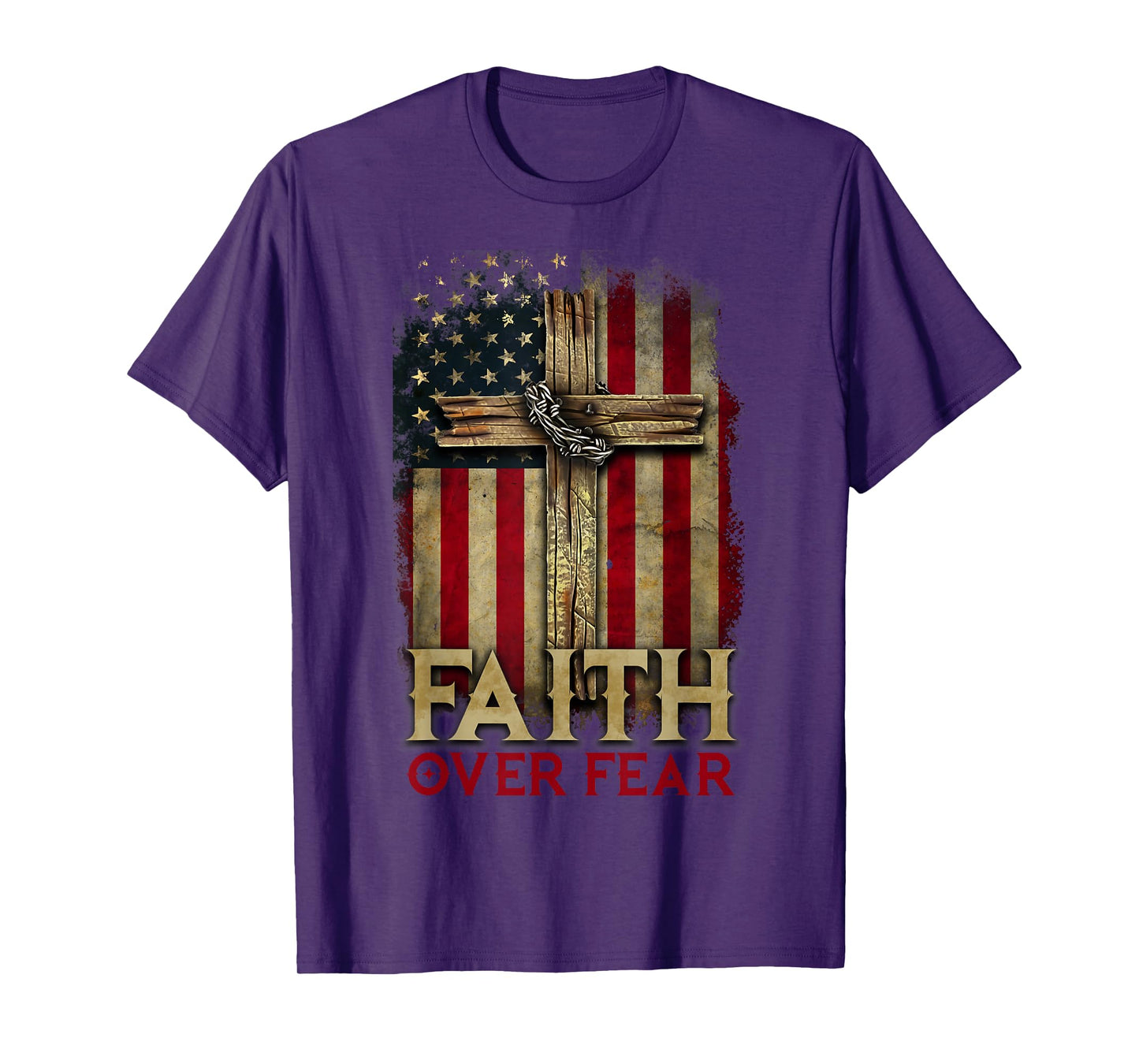 Faith Over Fear Christians Cross USA American Flag Patriotic T-Shirt