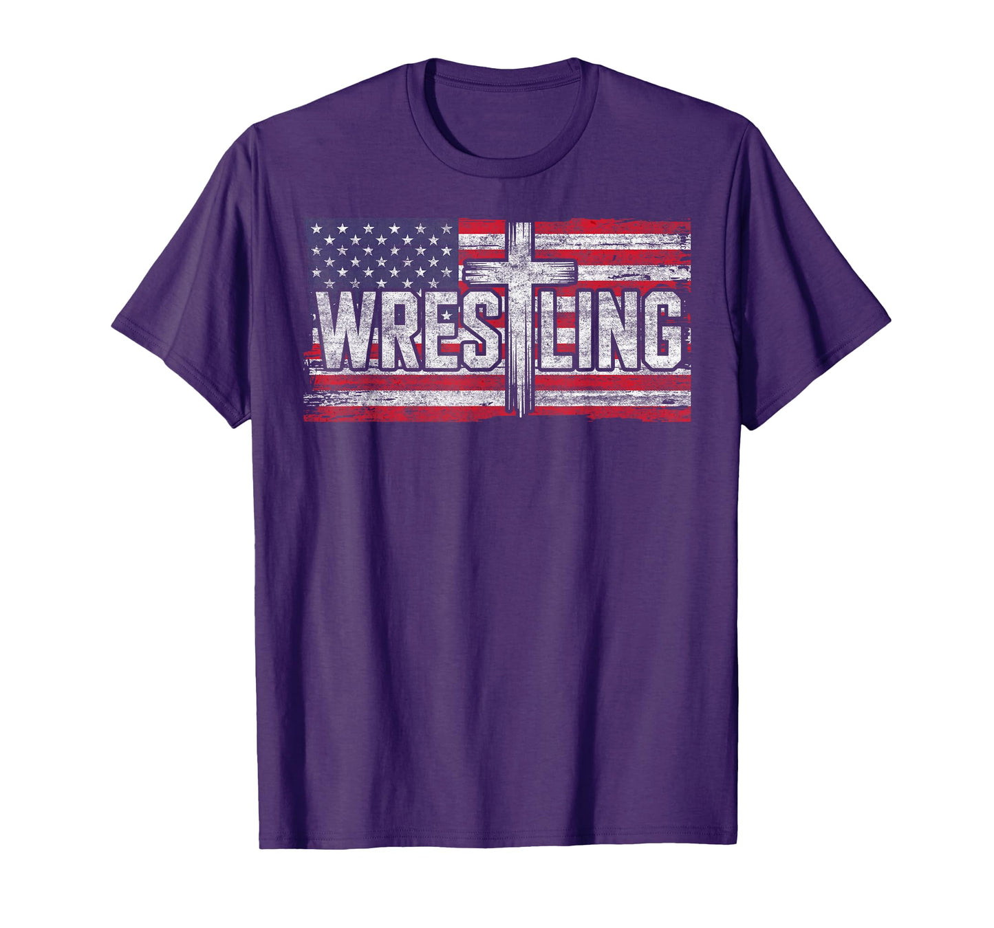 Vintage USA Flag Jesus Christ Christian Wrestling Wrestler T-Shirt