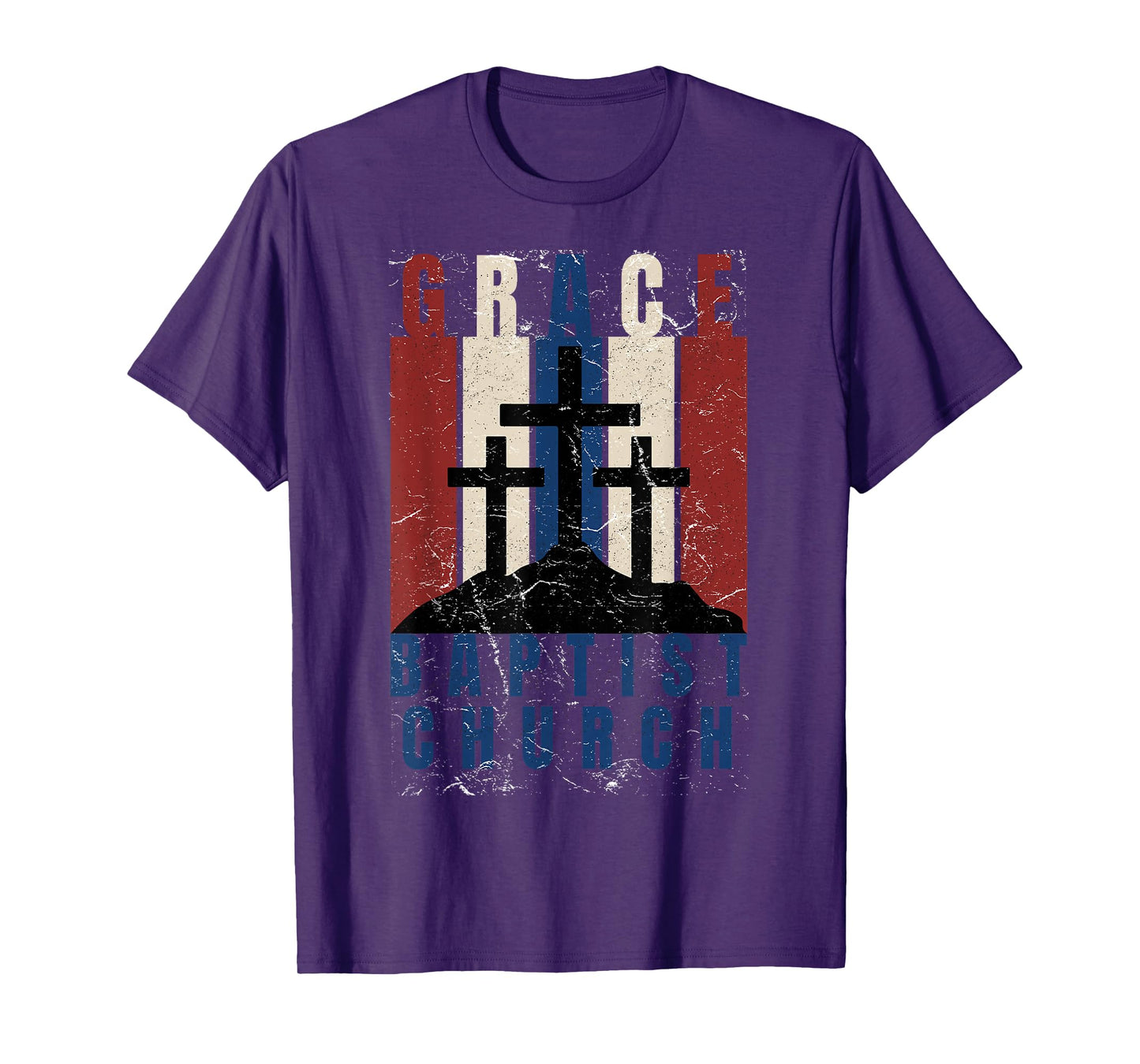 Grace Baptist Church Retro Distressed Cross Christian Design T-Shirt