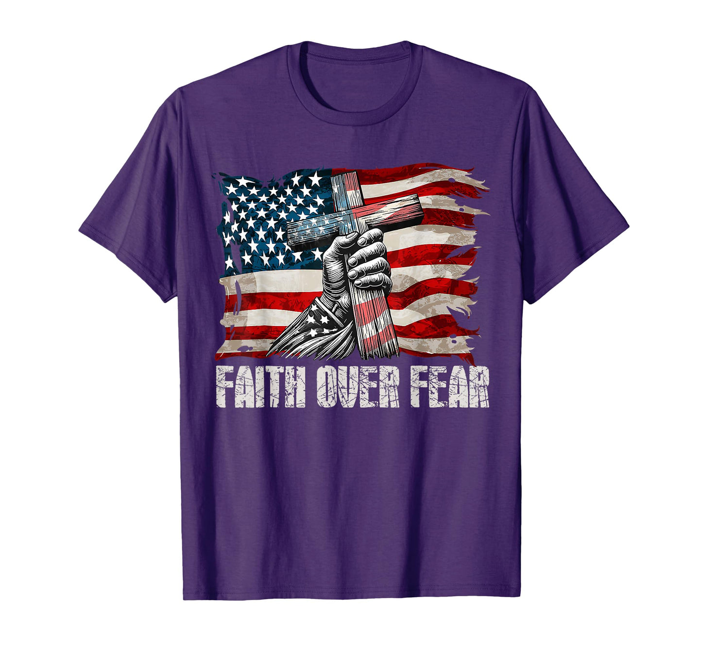 Faith Over Fear - Cross & US Flag T-Shirt