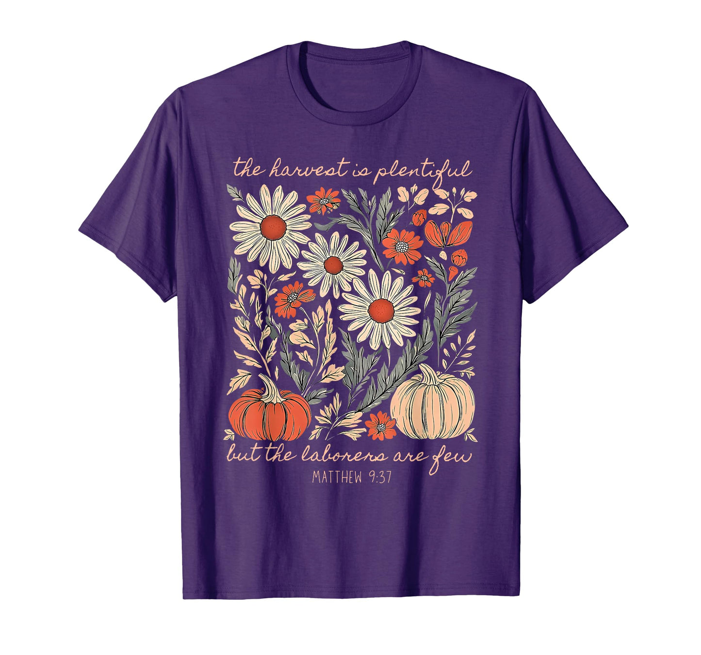 Autumn Floral Pumpkins Christian The Harvest is Plentiful T-Shirt