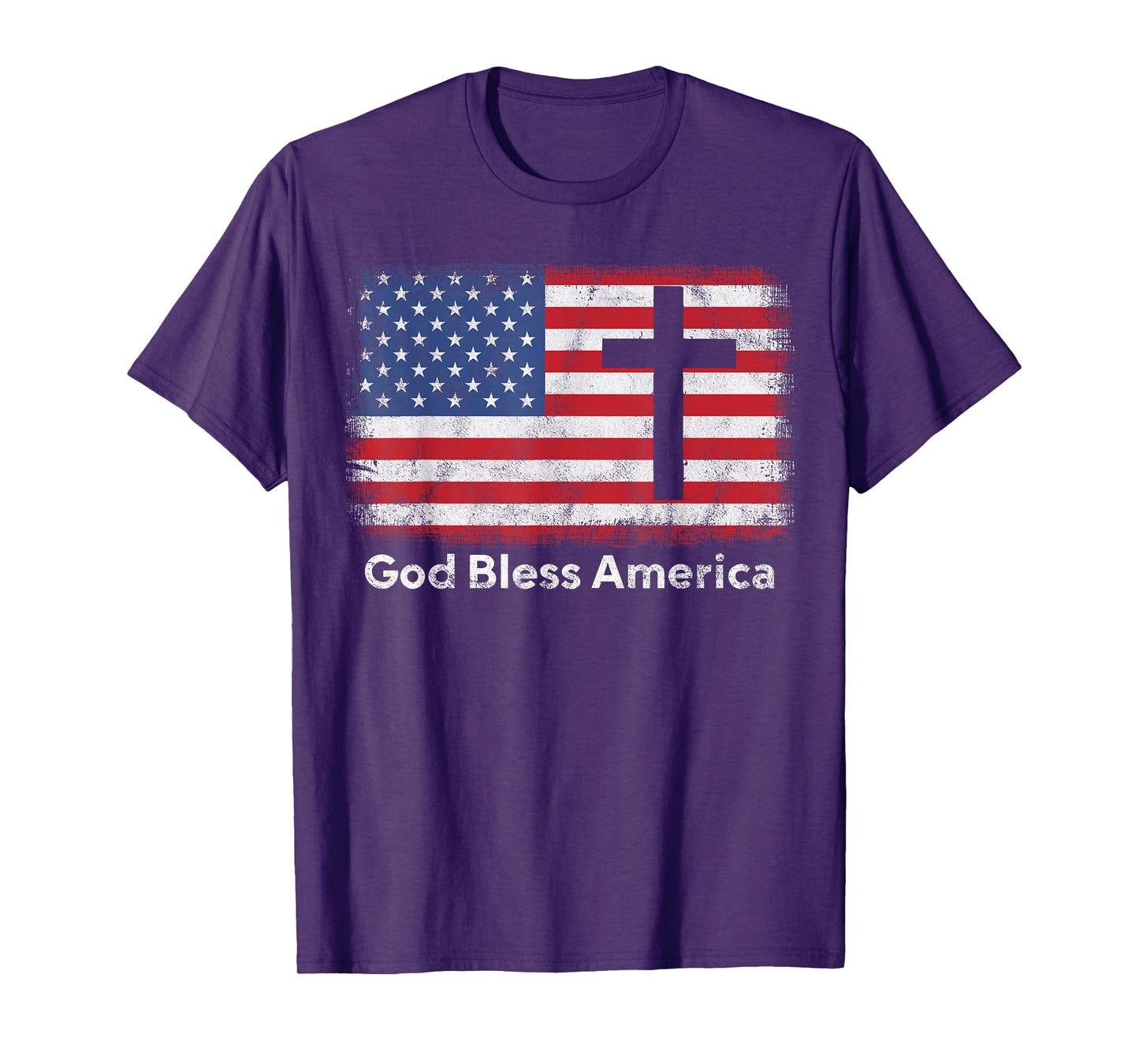 God Bless America Patriotic Flag Cross T-Shirt