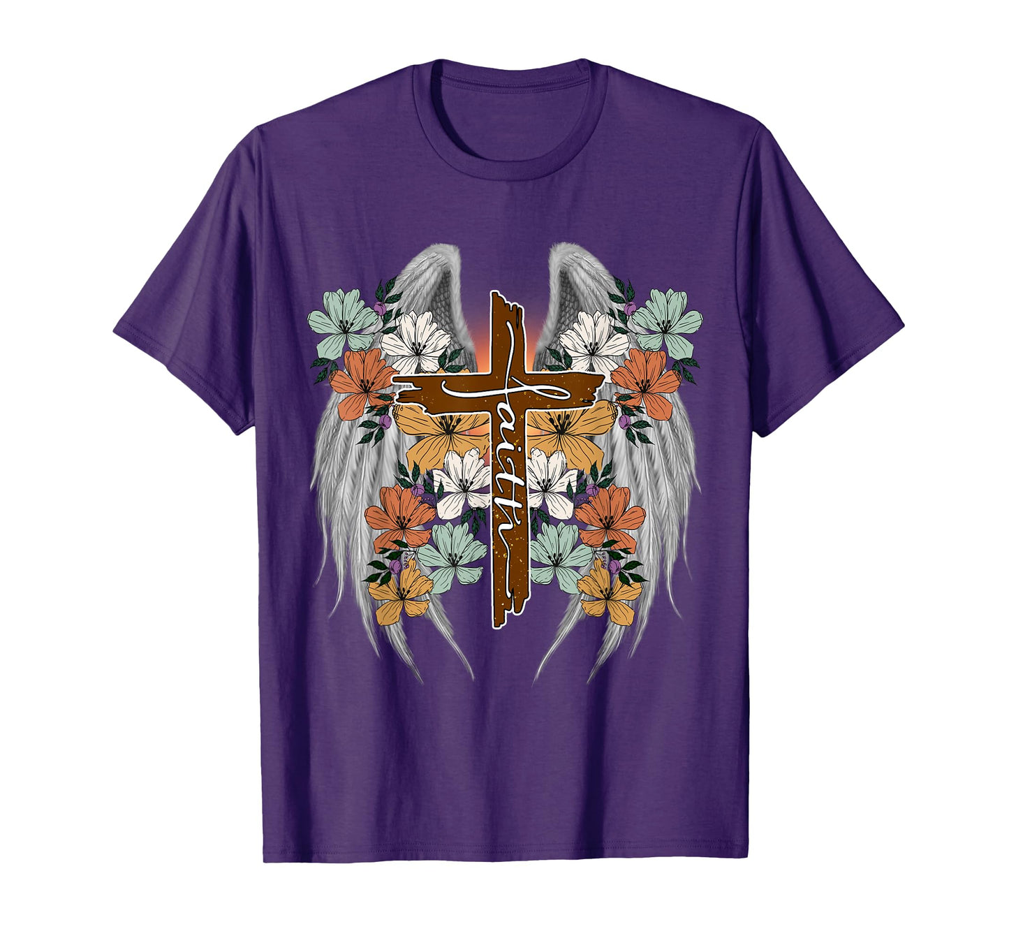Cross Flowers Angel wings Faith Religious t-shirt T-Shirt