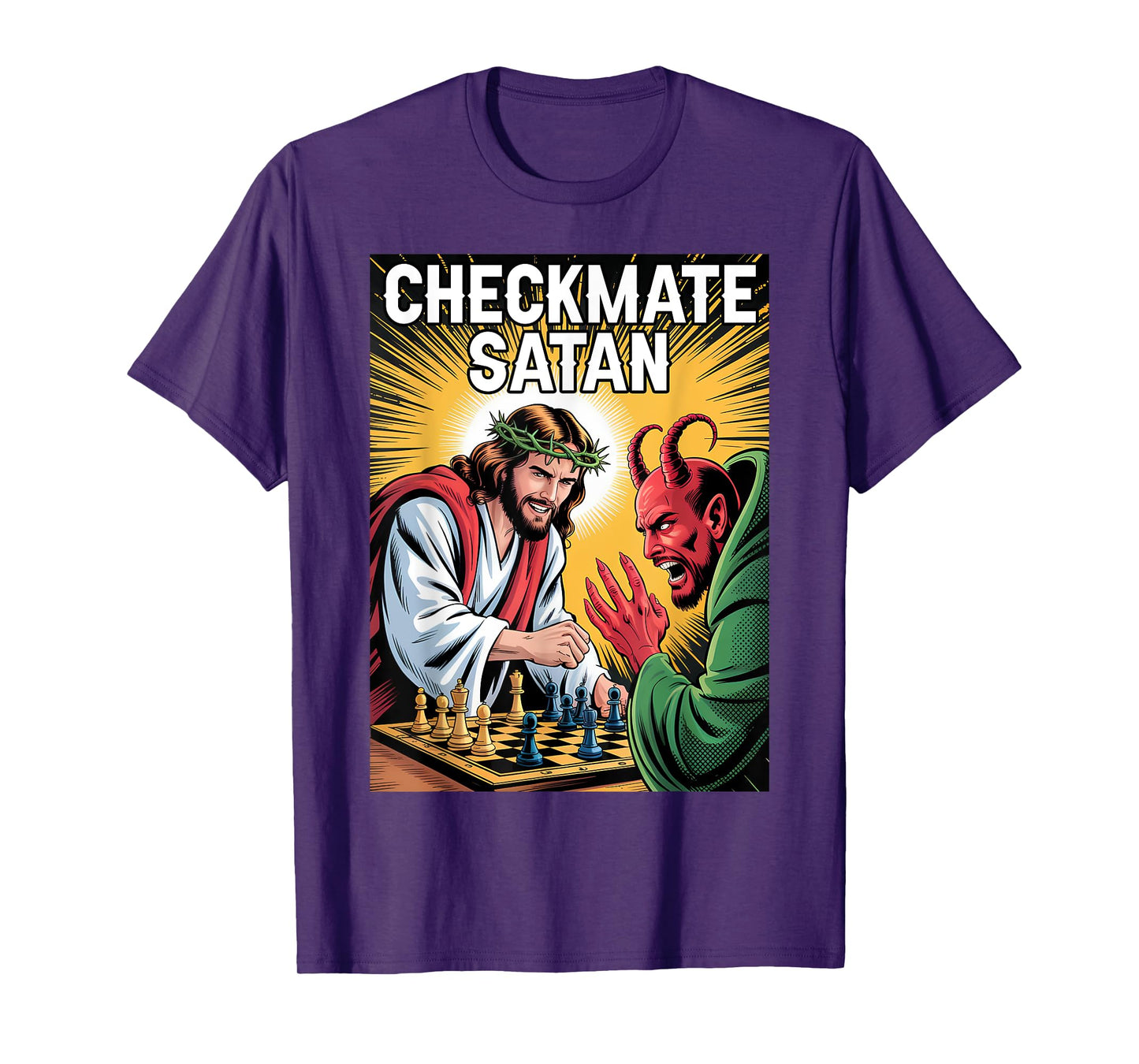 Checkmate Satan Jesus Chess Match Funny Christian Faith T-Shirt