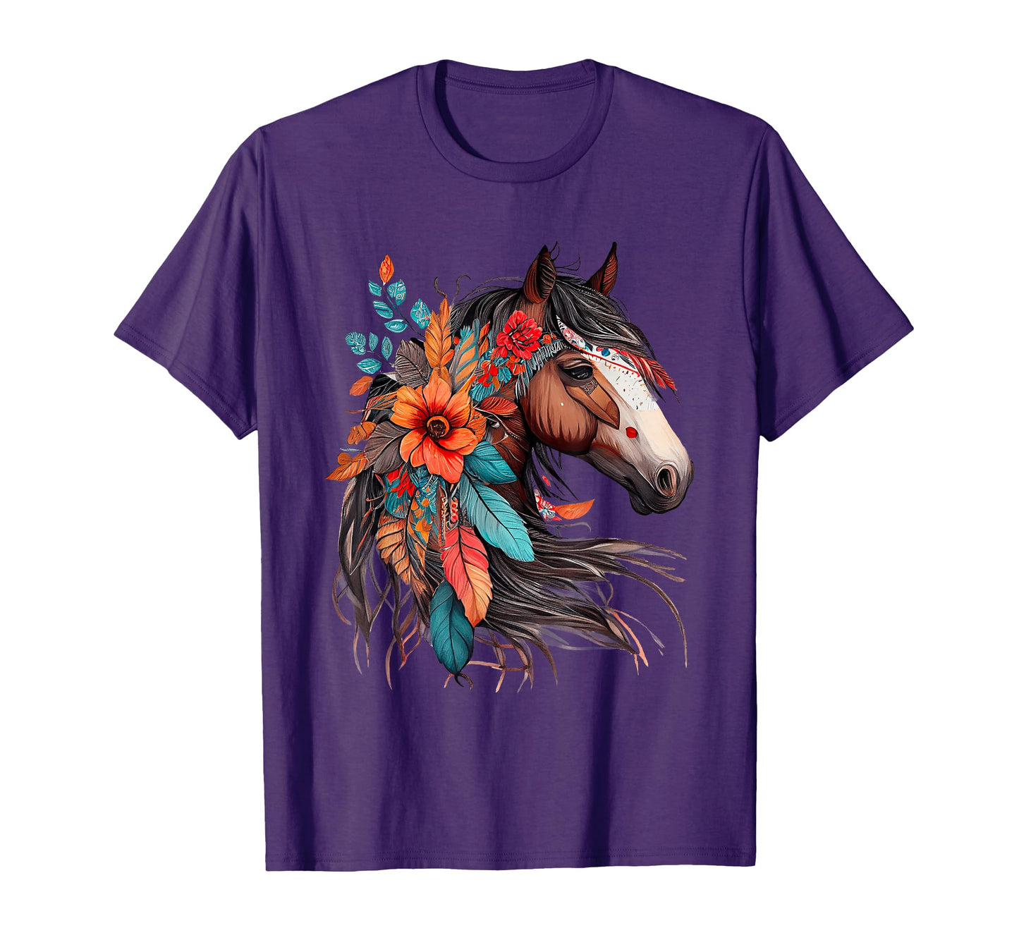 Floral Wild Horse Country Horse Riding T-Shirt, Small, Black