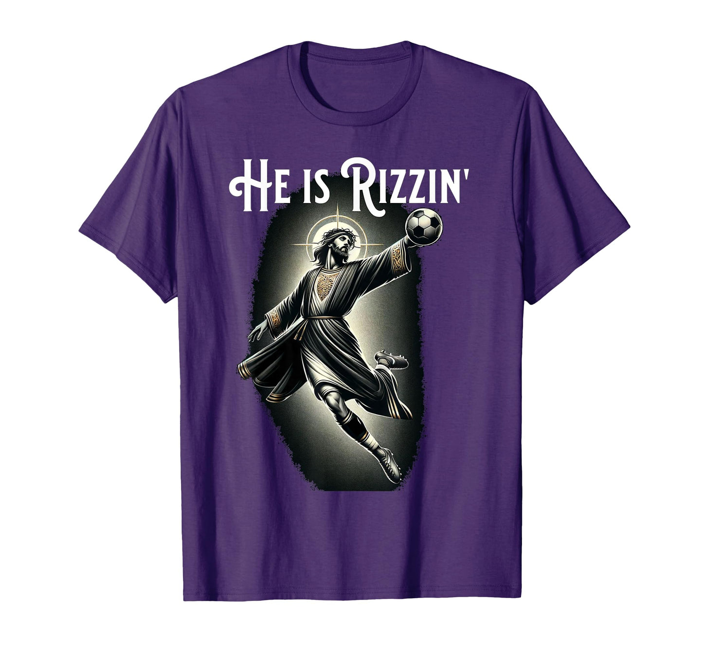 Rizzen He is Rizzin Jesus Playing Soccer Funny Sports Rizz T-Shirt