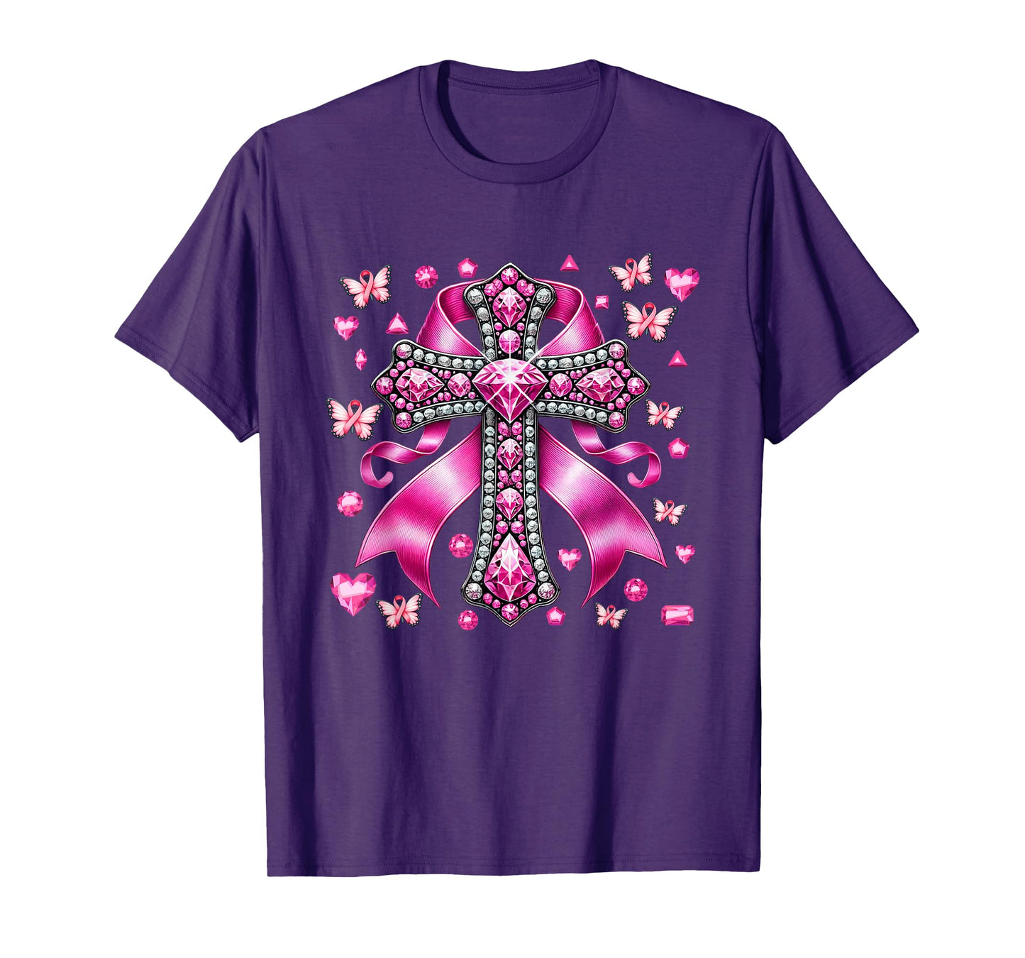 Pink Christian Cross Breast Cancer Awareness Faith Jesus T-Shirt