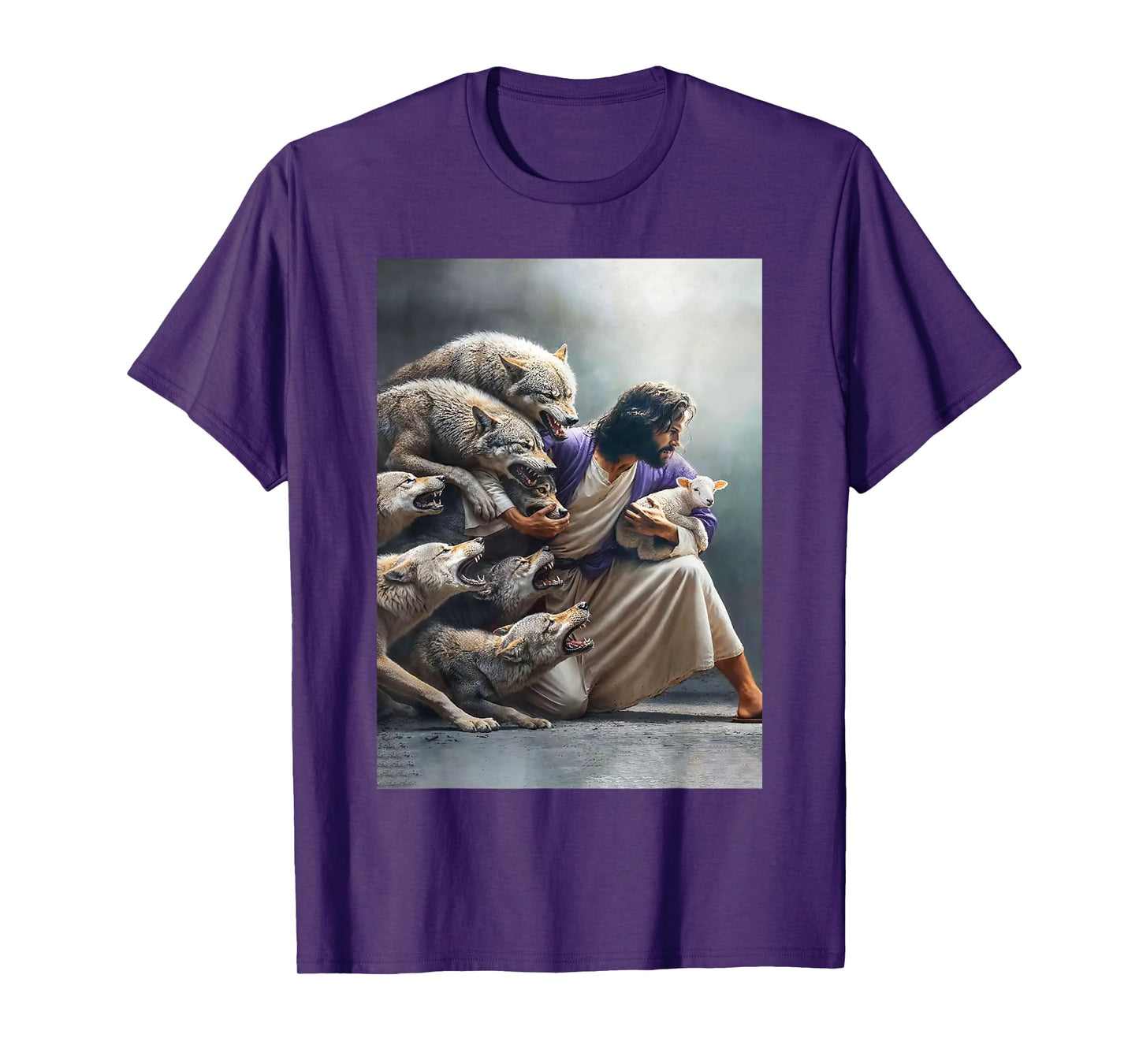 Jesus Protects The Lamb From Wolves Paint Art Religion T-Shirt