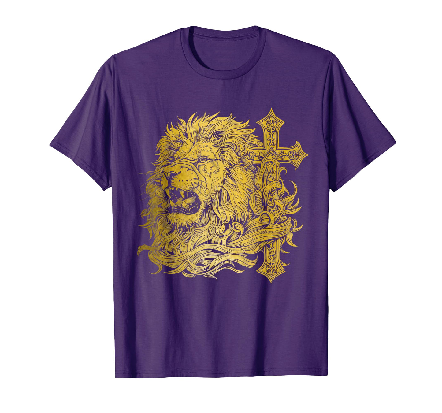 Christian Lion of Judah Cross Jesus Religious Faith T-Shirt