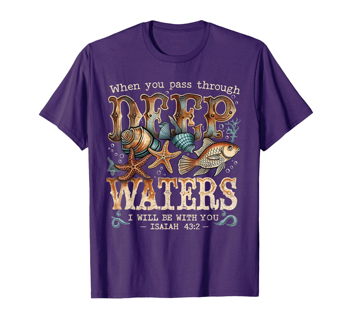 Deep Waters Isaiah 43:2 Bible Ocean Fish Scene T-Shirt