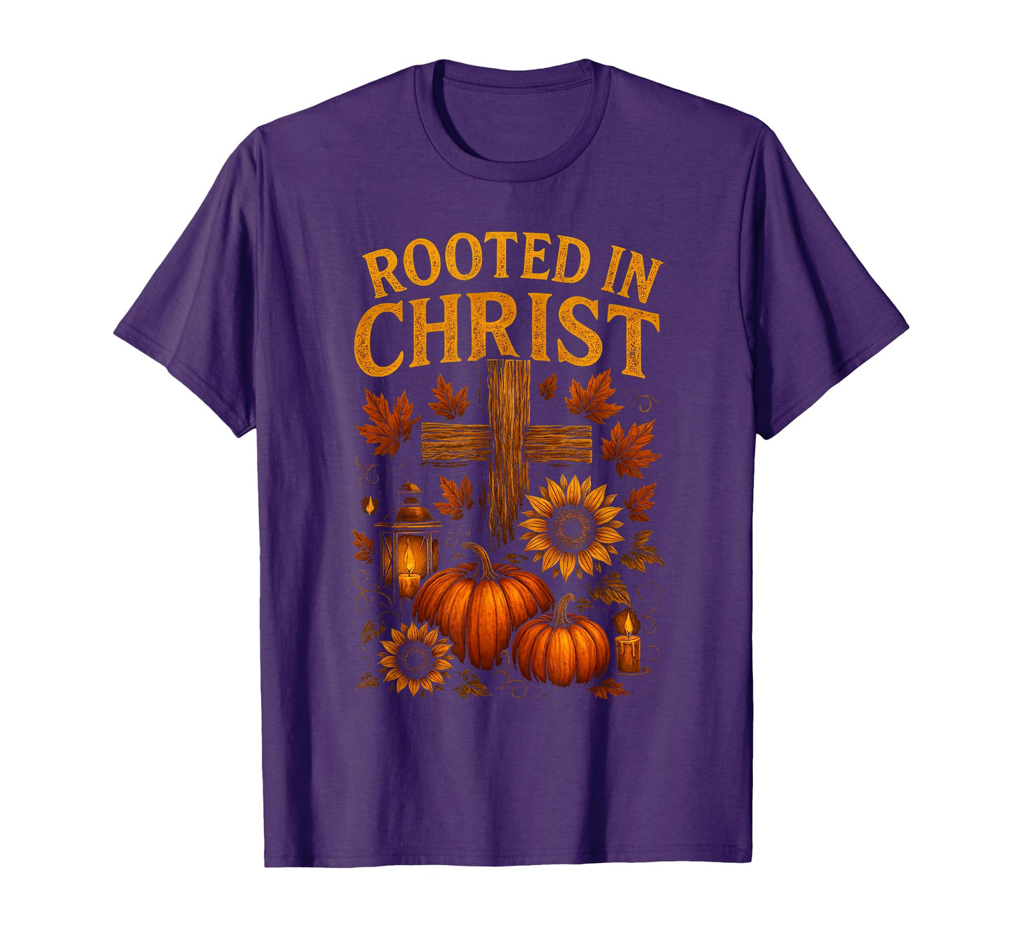 Rooted in Christ Pumpkin Sunflower Fall Religious Christian T-Shirt