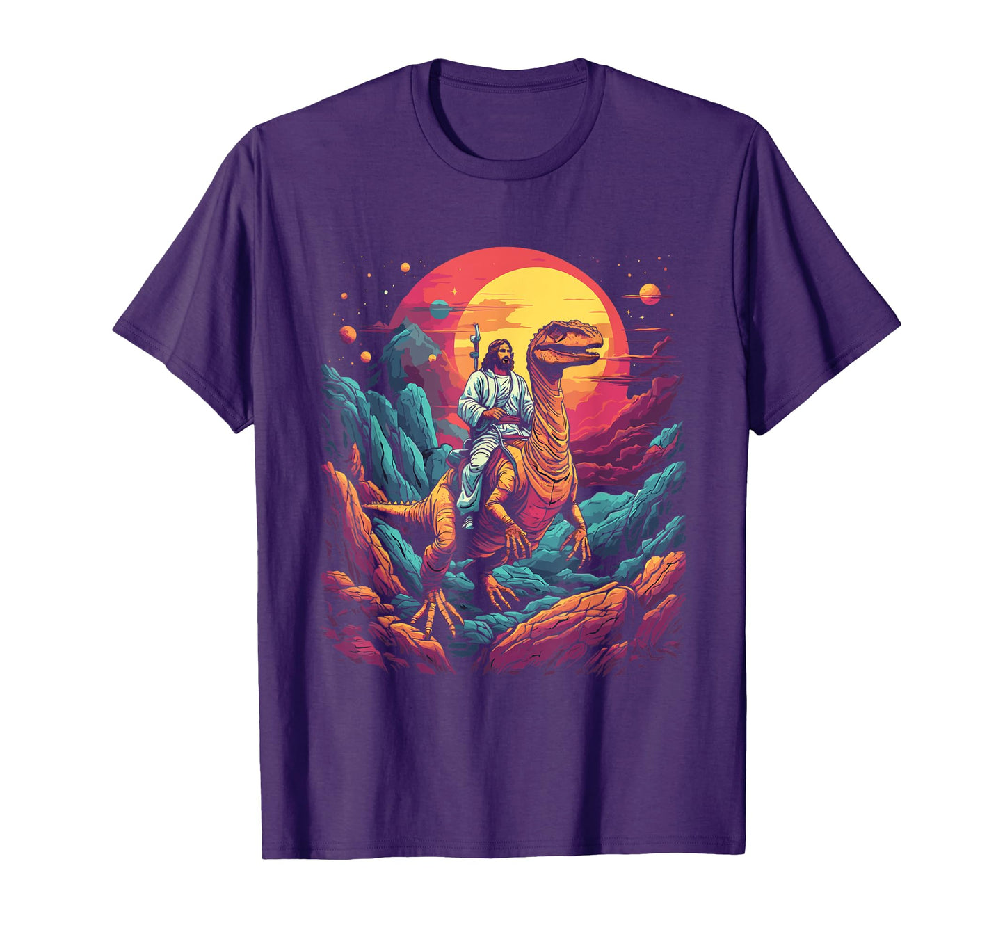 Jesus Riding in Space T-Rex Dinosaur Meme Sci-Fi Believers T-Shirt
