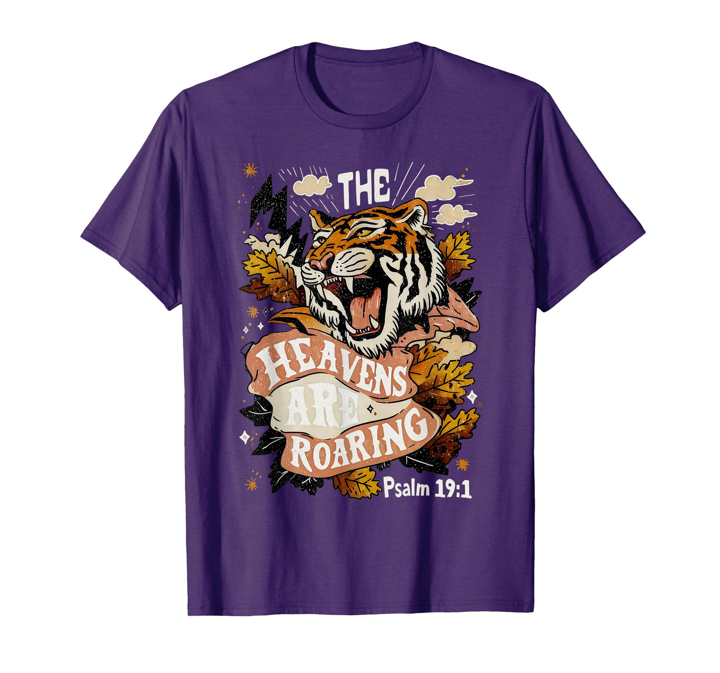 Vintage The Heavens Are Roaring Tiger Psalm 19:1 Christian T-Shirt