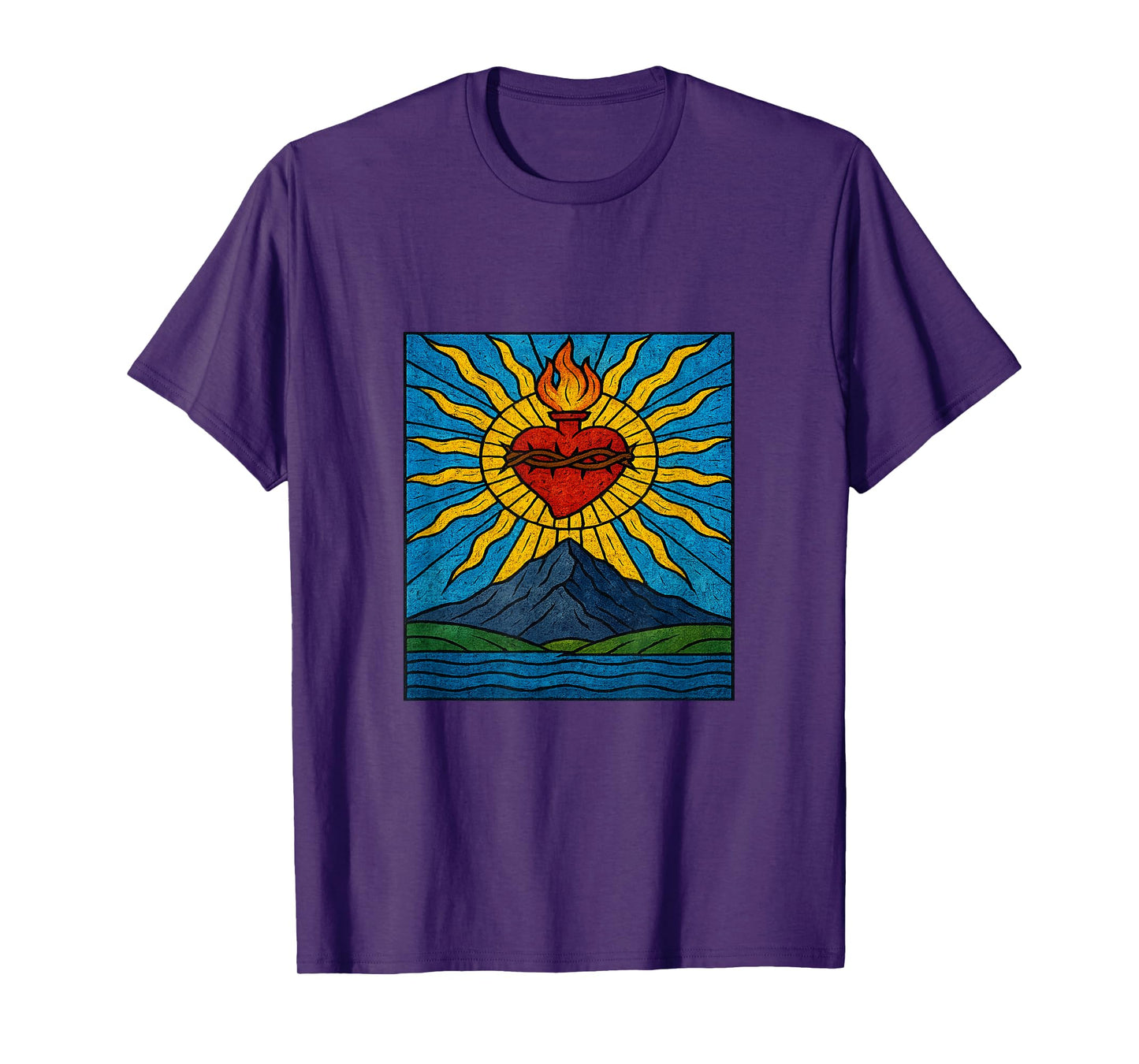 Stained Glass Sacred Holy Heart Faith Divine Spiritual T-Shirt