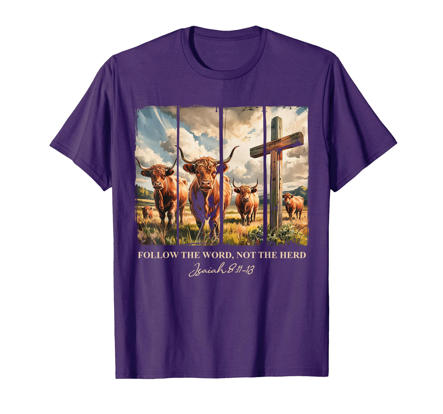 Follow The Word Not The Herd Christian Western Highland Cow T-Shirt