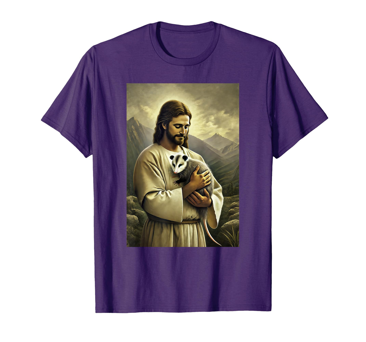 Funny Jesus Holding Opossum In His Arms Hilarious Possum T-Shirt