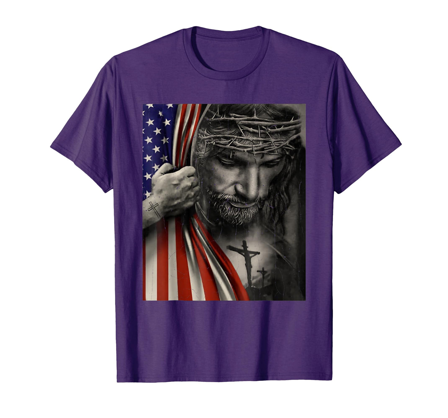 Vintage American Flag And Jesus Cross Christian Holiday T-Shirt