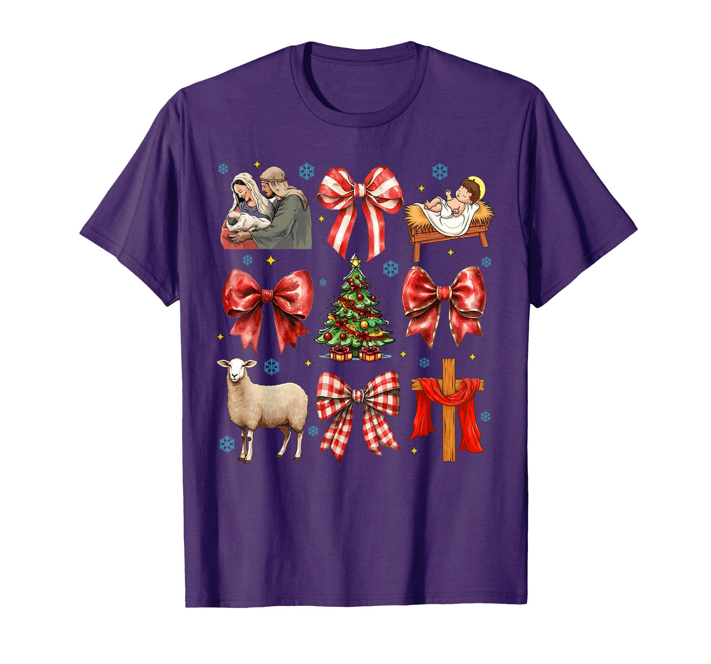 Coquette Bow Jesus Christmas Nativity Scene Christian Pajama T-Shirt