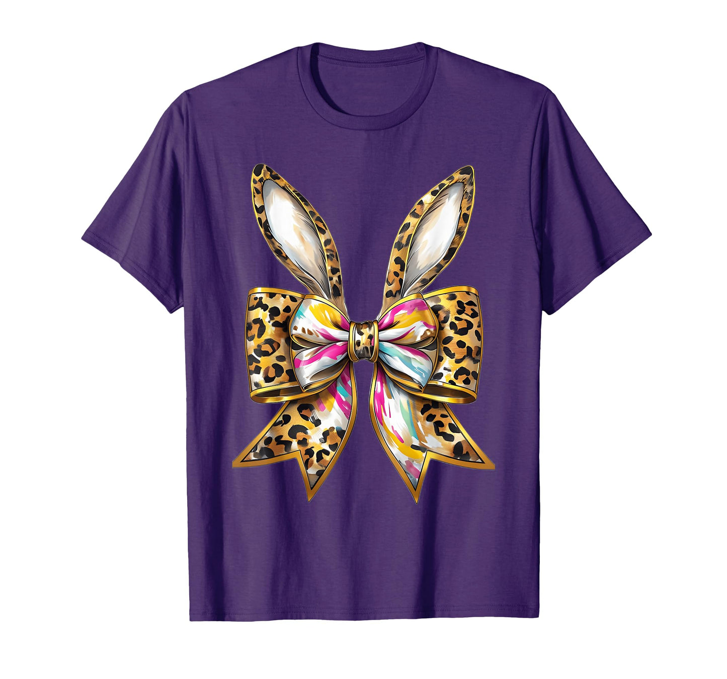 Easter Bunny Leopard Coquette Bow Happy Easter Girls Women T-Shirt