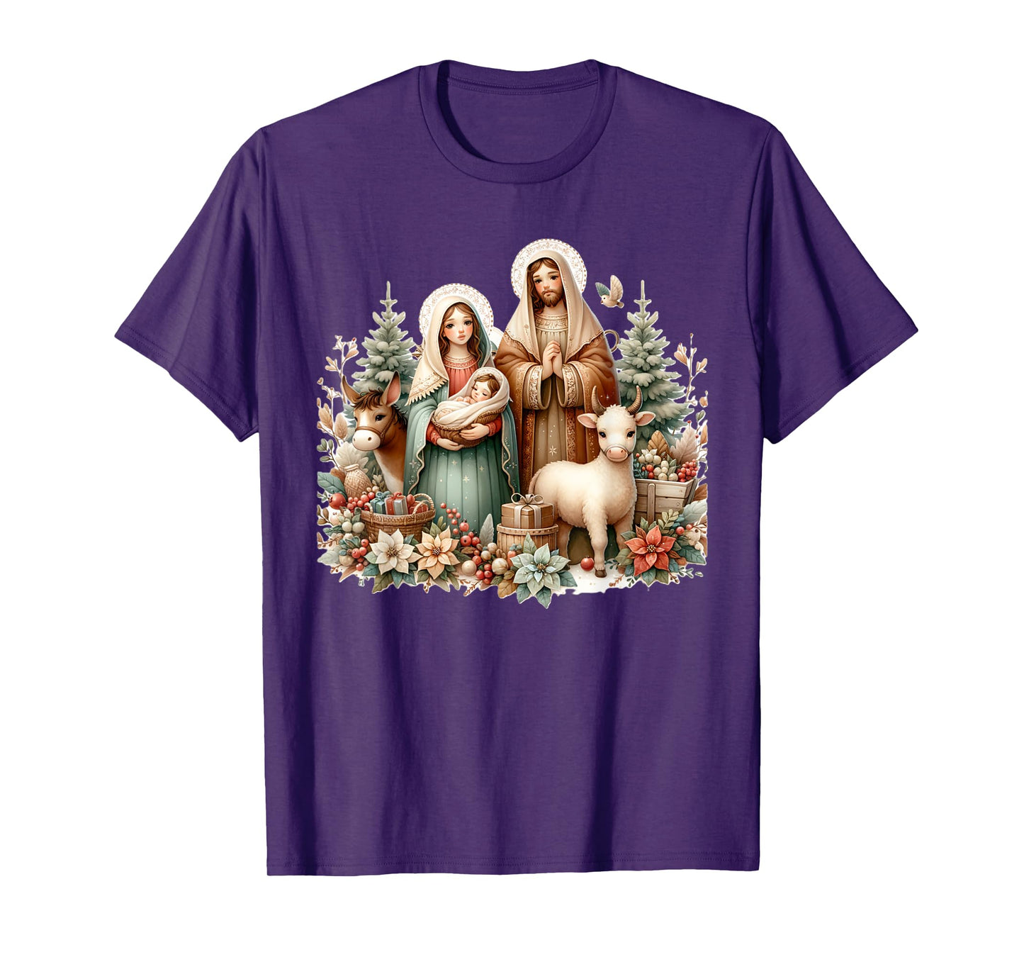 Holy Sacred Family Christmas Nativity Scene Religious Art T-Shirt