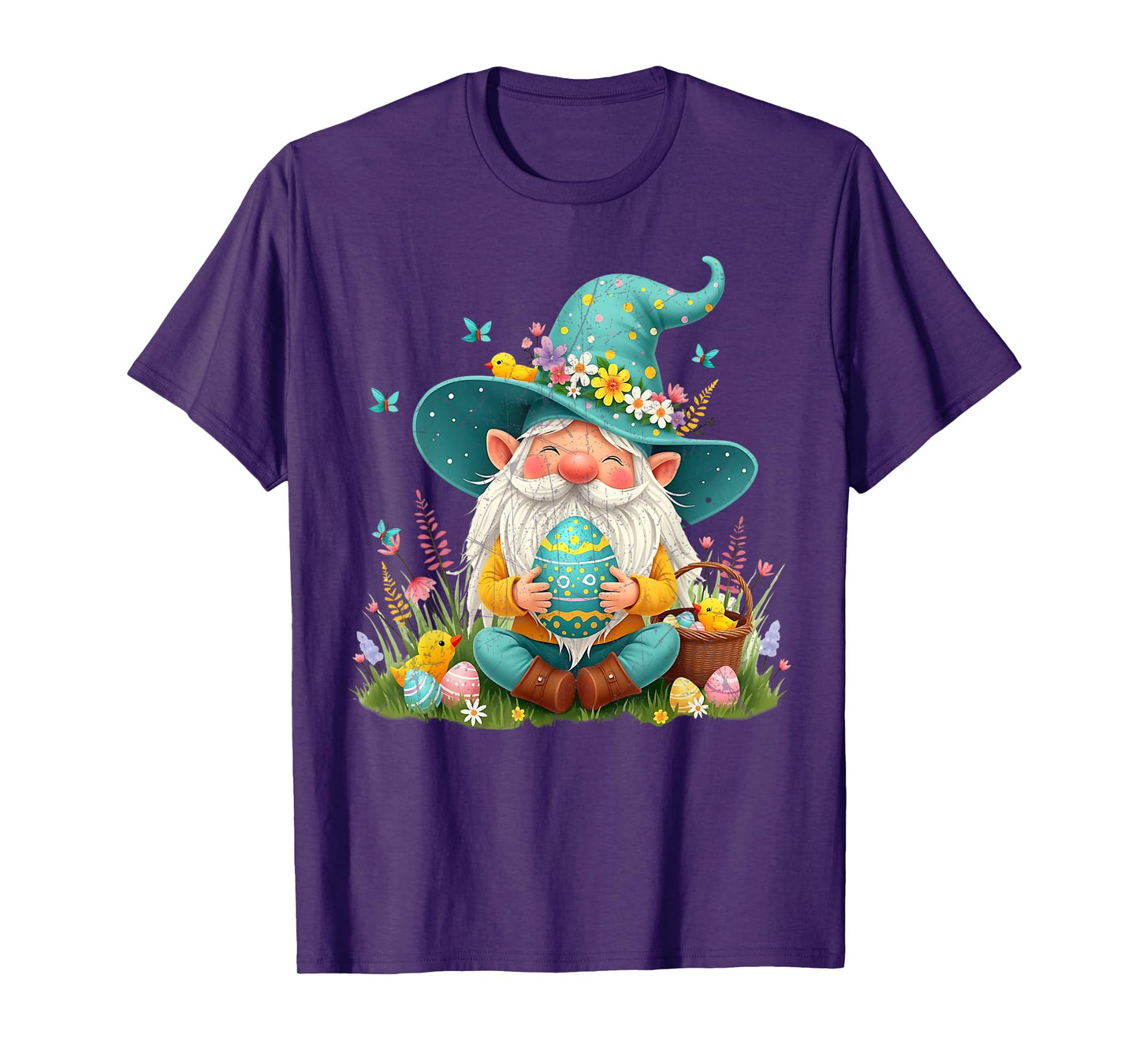 Cute Easter Gnome with Egg and Flowers Easter Day T-Shirt